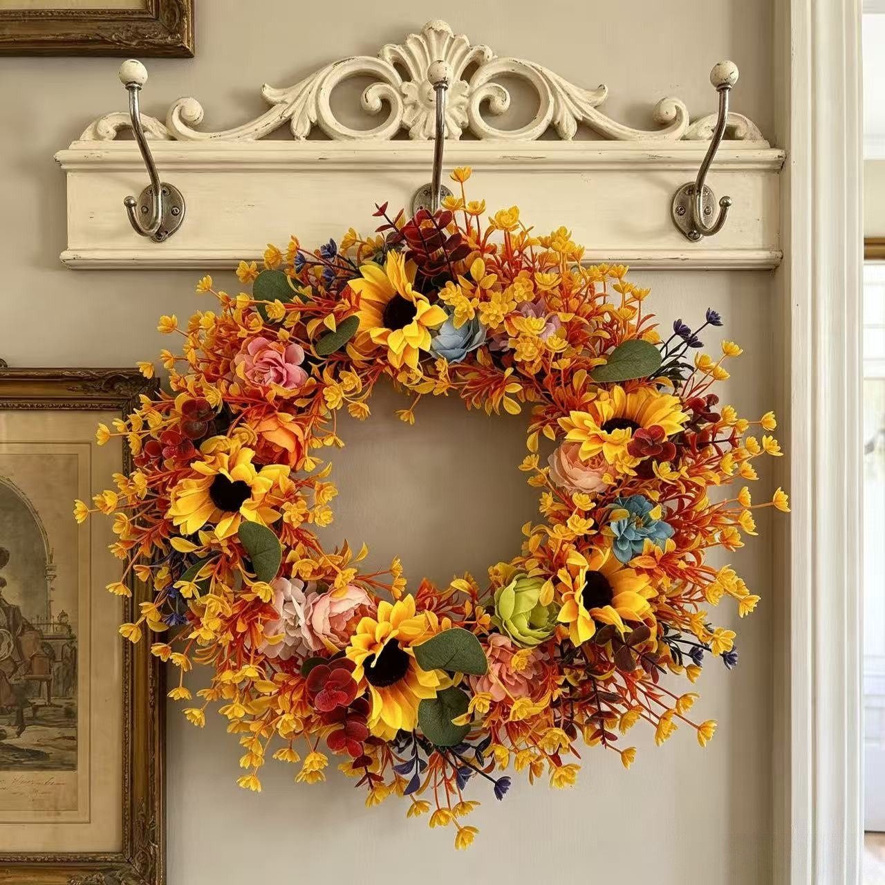 Diwzbyn Dekokranz Herbst-Dekokranz, Sonnenblumenkranz für den Herbst, geeignet für Thanksgiving, Halloween und die Erntezeit-Dekoration – Bild 2 von 5