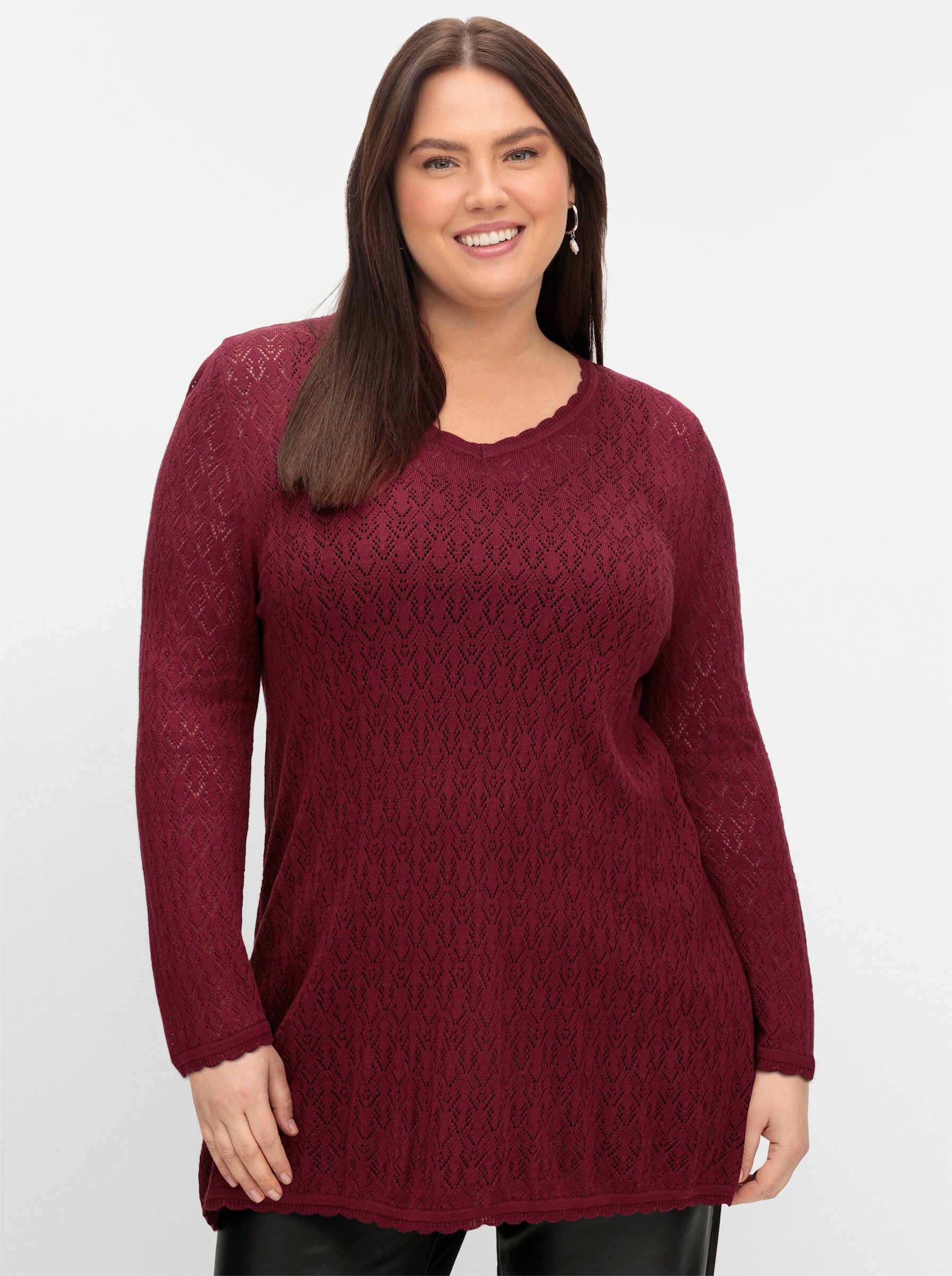 Sheego Strickpullover Ajourpullover . aus Ajourstrick, in leichter A-Linie günstig online kaufen