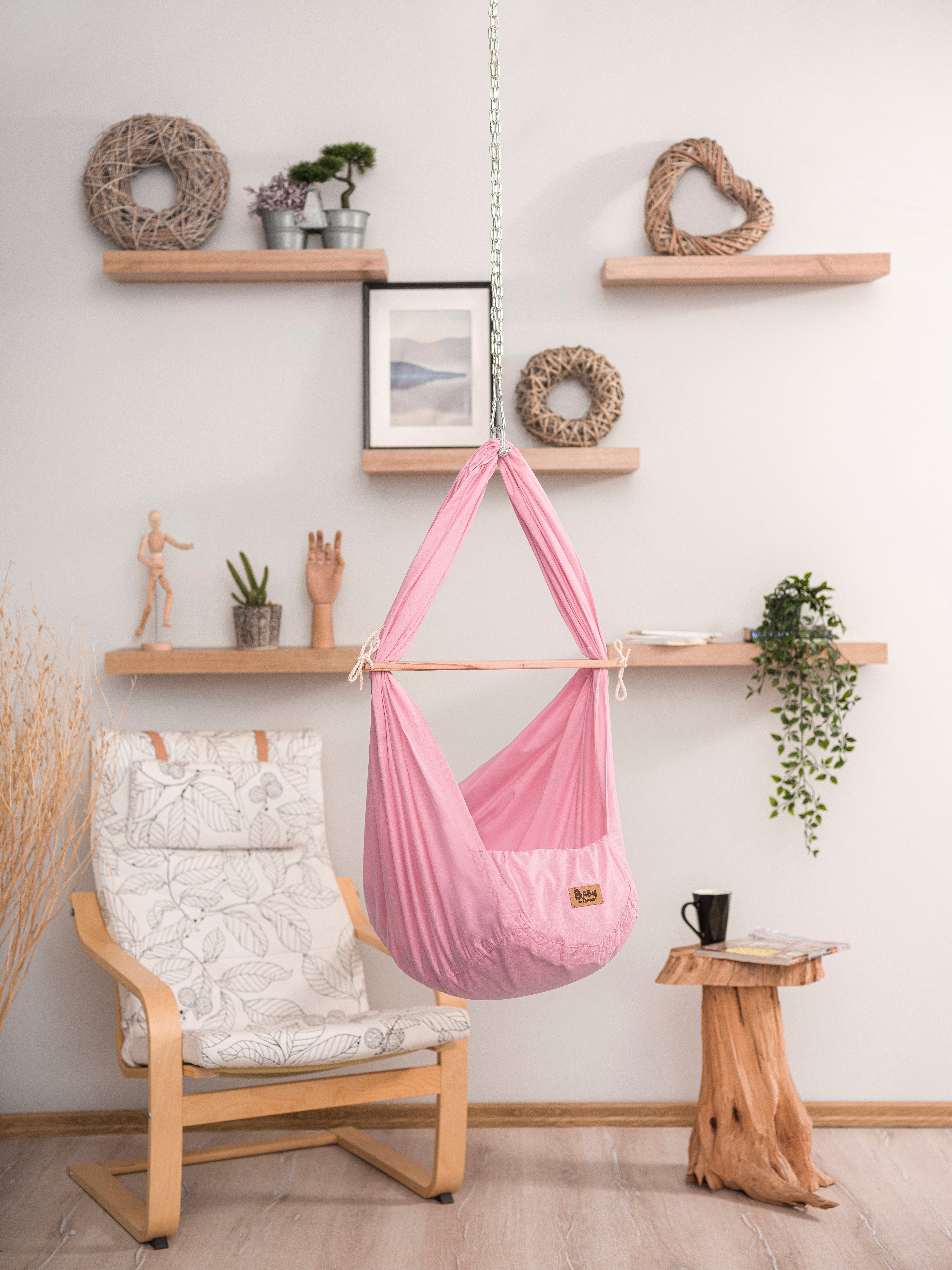 TeppichHome24 Federwippe Baby Federwiege Komplett-Set in Pink