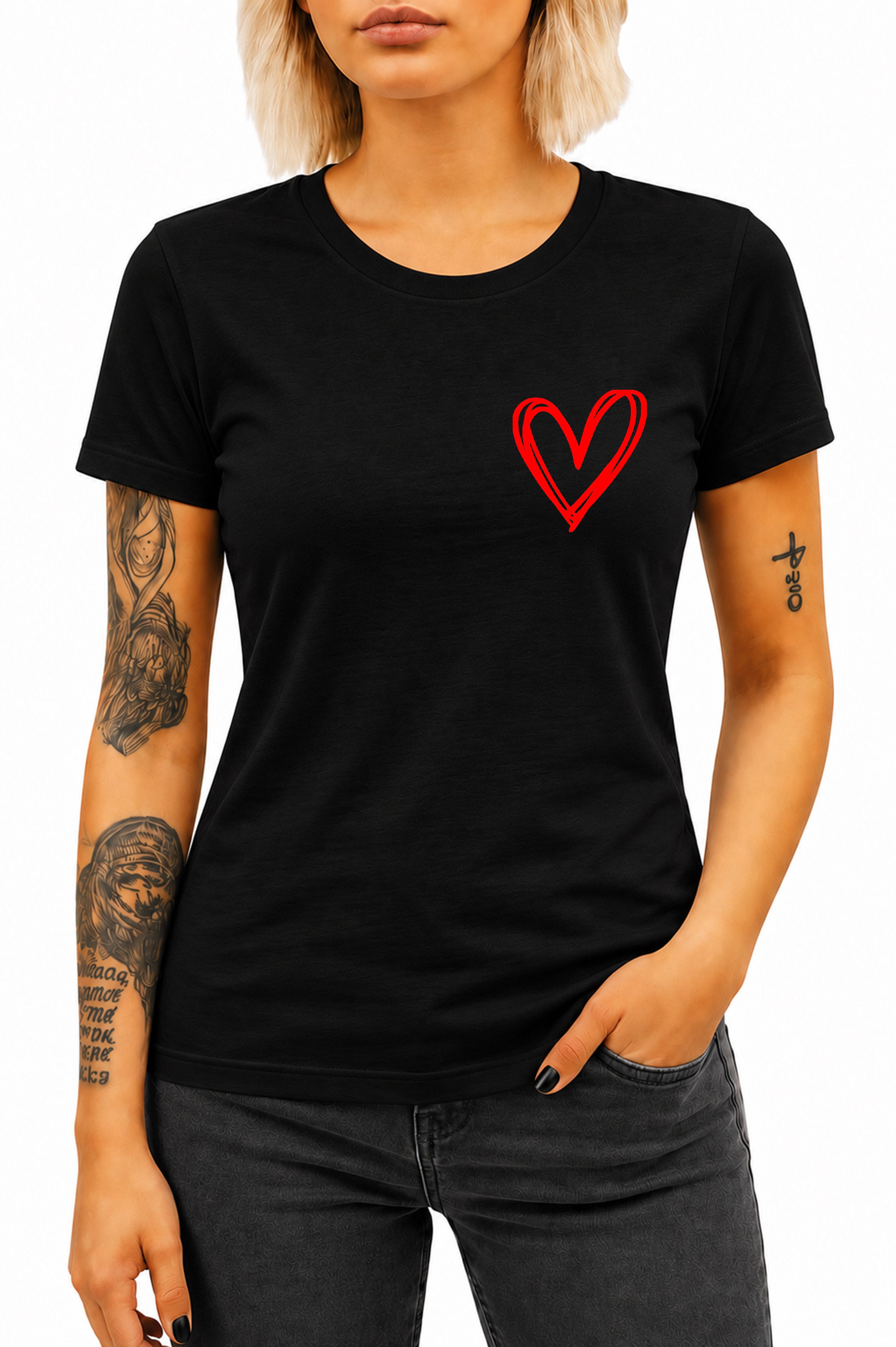 Banco T-Shirt Damen Shirt Classic Top Sommer Love Liebe Herz Premium T-Shirt aus 100% Baumwolle