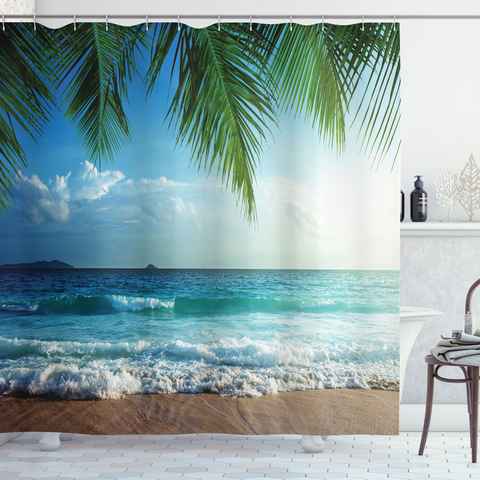 Abakuhaus Duschvorhang Moderner Digitaldruck mit 12 Haken auf Stoff Wasser Resistent Breite 175 cm, Höhe 180 cm, Ozean Palmen Tropical Island