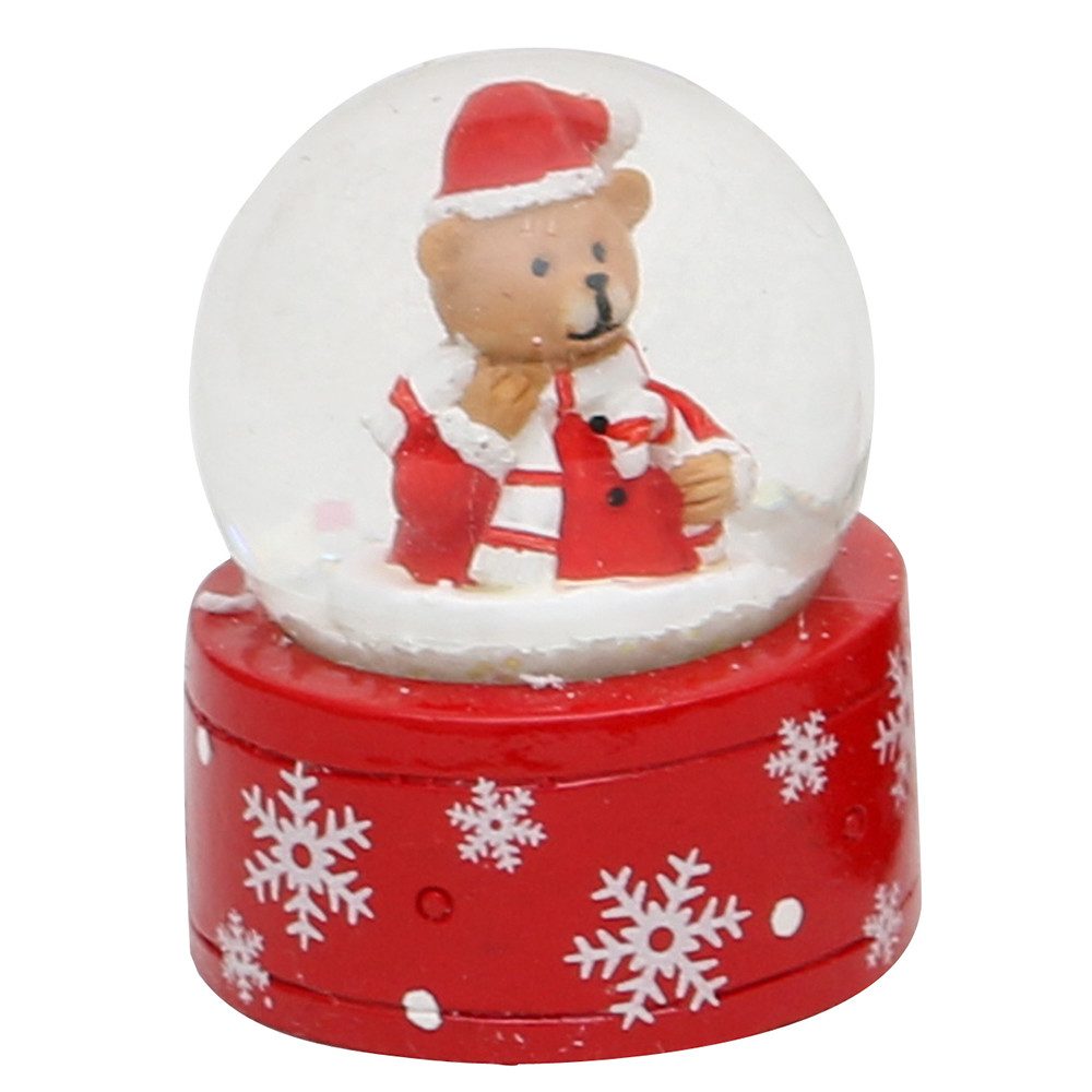 Dekohelden24 Schneekugel Mini-Schneekugel Weihnachtsmann / Teddybär im 2er Set, Maße H/B/Ø Kugel: ca. 5 x 3,5 cm/ Ø 3,5 cm.