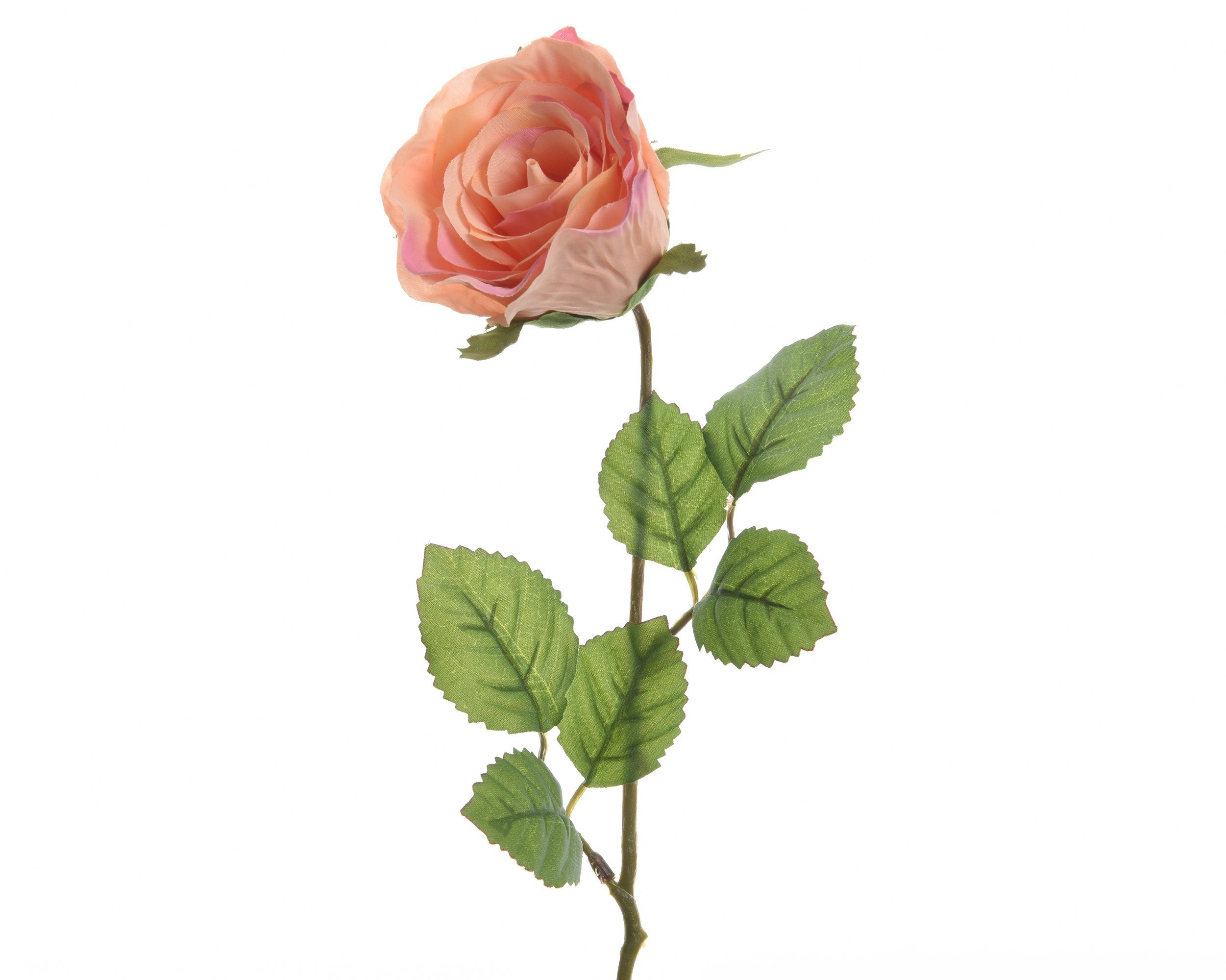 Kunstblume, Decoris season decorations, Künstliche Rose mit Stiel 45cm Polyester - Pfirsich