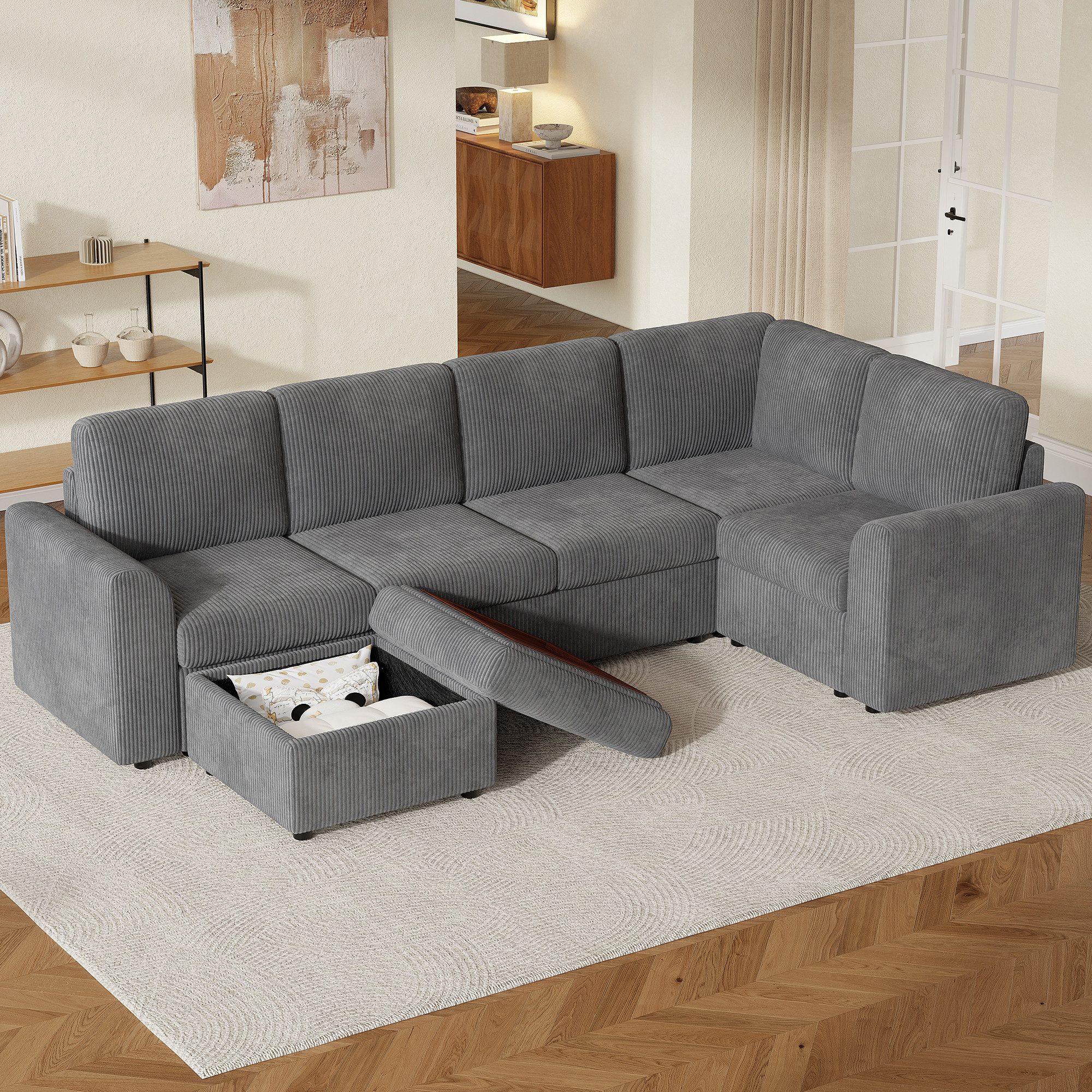 i@home Ecksofa Big-Sofa, 4-Sitzer, L-förmiges Ecksofa, Armlehnen, 1 beweglicher multifunktionaler Hocker
