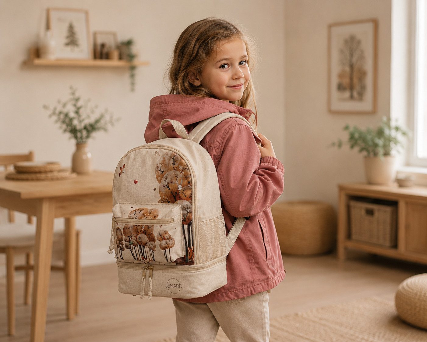 JENARD Kinderrucksack leicht wasserabweisend mit Brotdosen & Trinkflaschen Fach, Leicht, wasserabweisend, reflektierend, ergonomisch