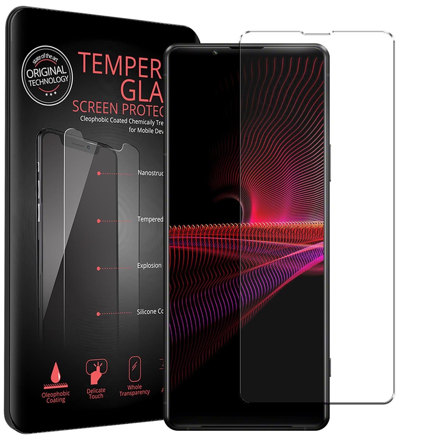 CoolGadget Schutzfolie Panzerfolie für Sony Xperia 1 V, (9H Härtegrad, 2x Schutzglas, 1xReinigungset), Displayfolie Panzer Schutzfolie 2 Stück für Sony Xperia 1 V Glas Folie