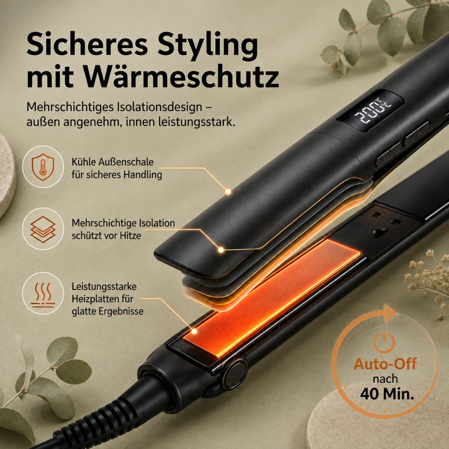 Fyrove Glätteisen Haarglätter mit LCD-Display, 4 Temperaturstufen 140–200°C Keramik-Haarglätter mit Auto-Off, 360° Drehkabel, Styling-Tool für glattes Haar, Rei – Bild 3 von 5