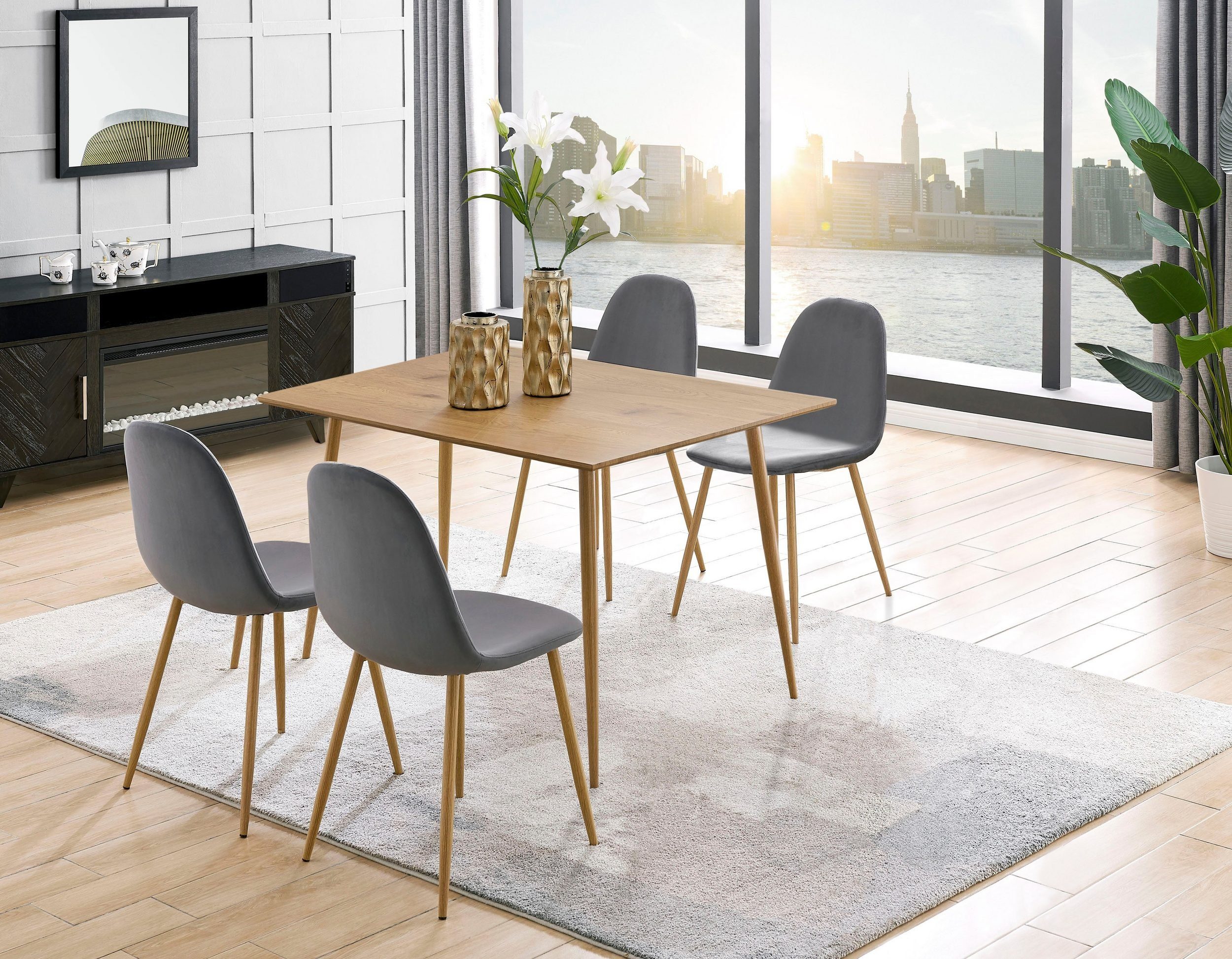 loft24 Essgruppe Matcha, (5-tlg), 1 Esstisch 120 cm, 4 Stühle, Sitzhöhe 48 cm