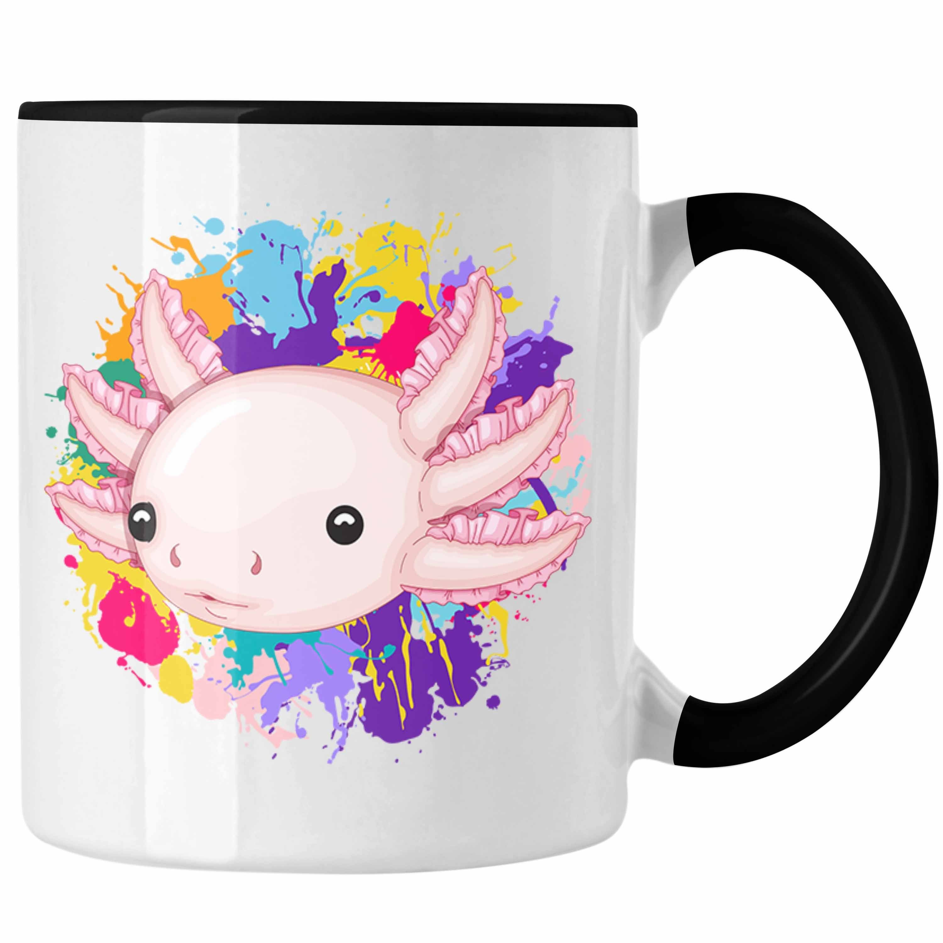 Trendation Tasse Axolotl Tasse Geschenk Schwanzlurch Gamer Geschenkidee für Schwanz-Lur Schwarz