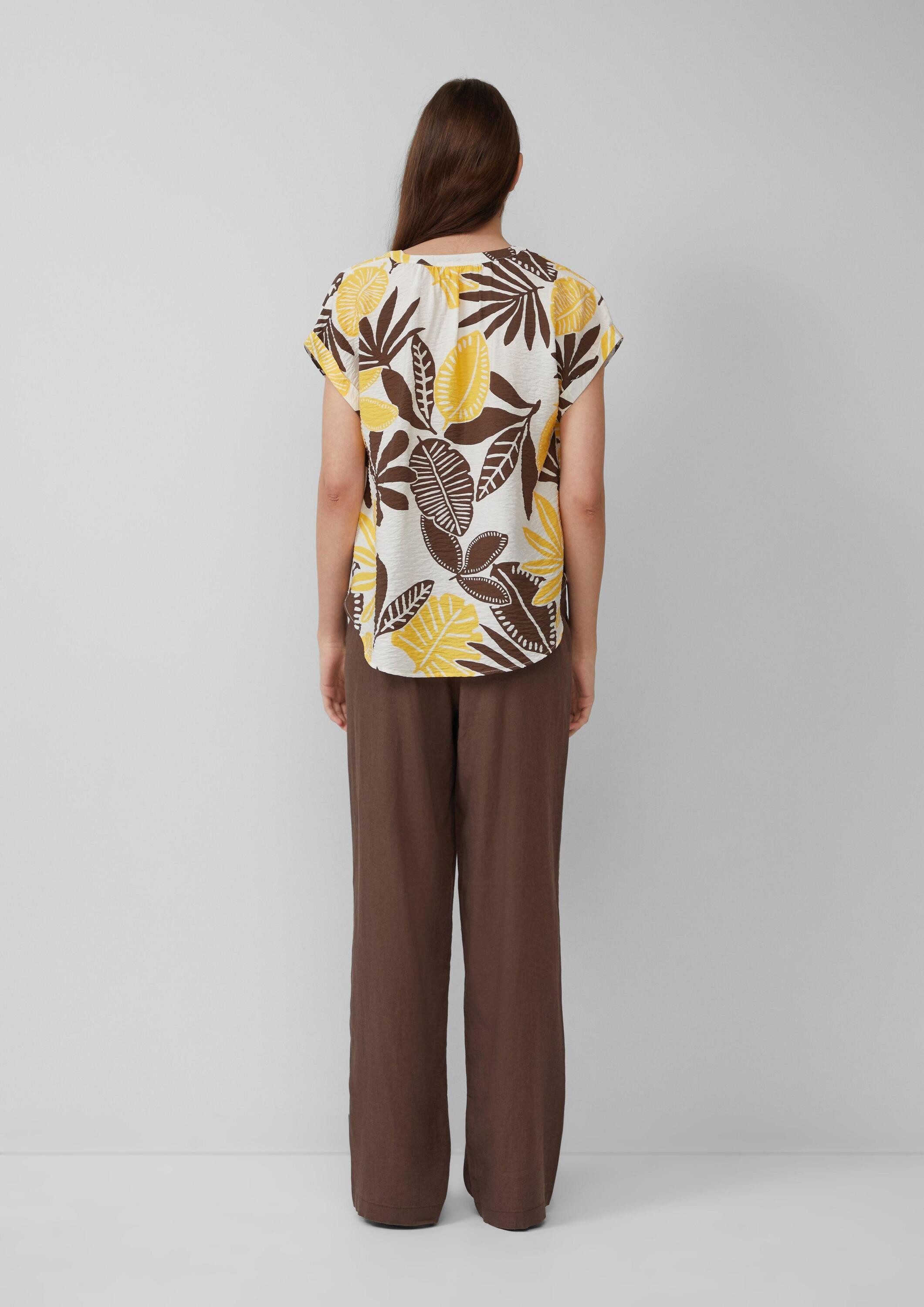 s.Oliver Kurzarmbluse Bluse Strukturierte Bluse mit Raff-Details