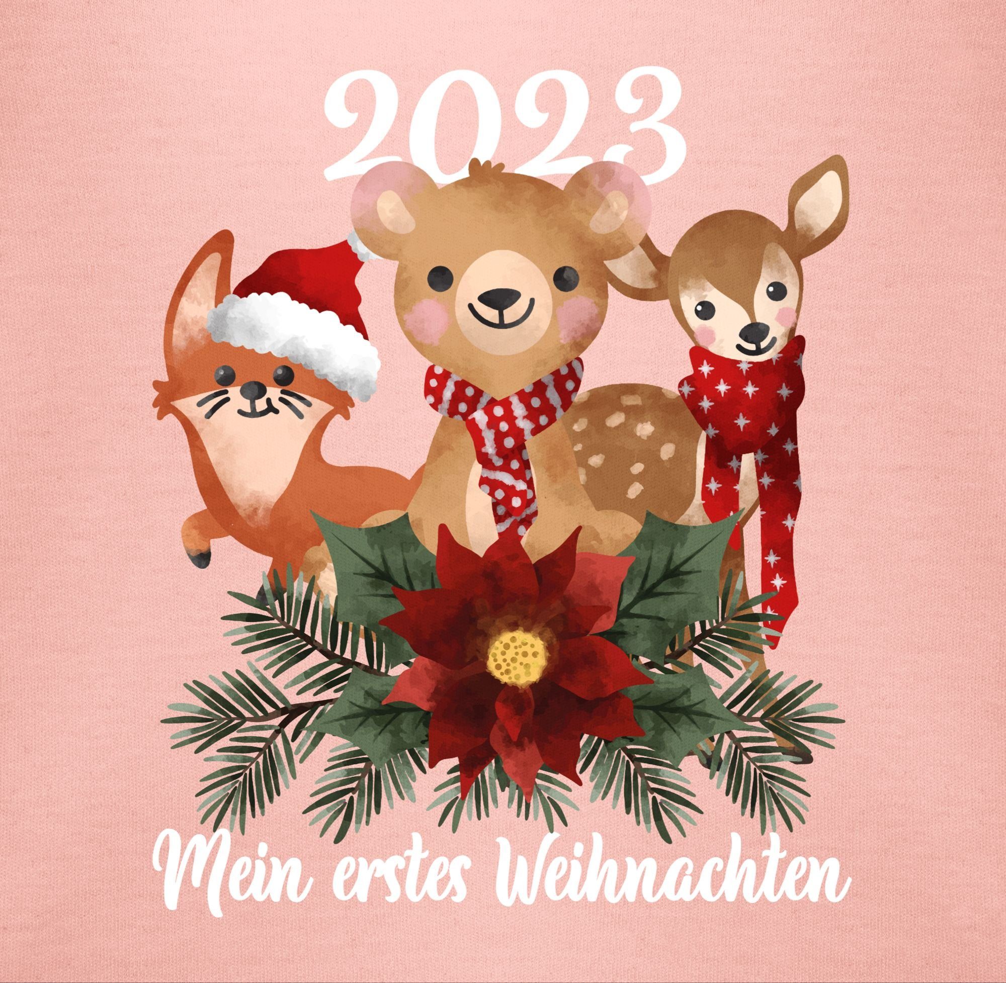 Babyrosa 2023 Tieren - Baby weiß T-Shirt Mein Weihnachten Shirtracer 1 mit Kleidung erstes süßen Weihnachten