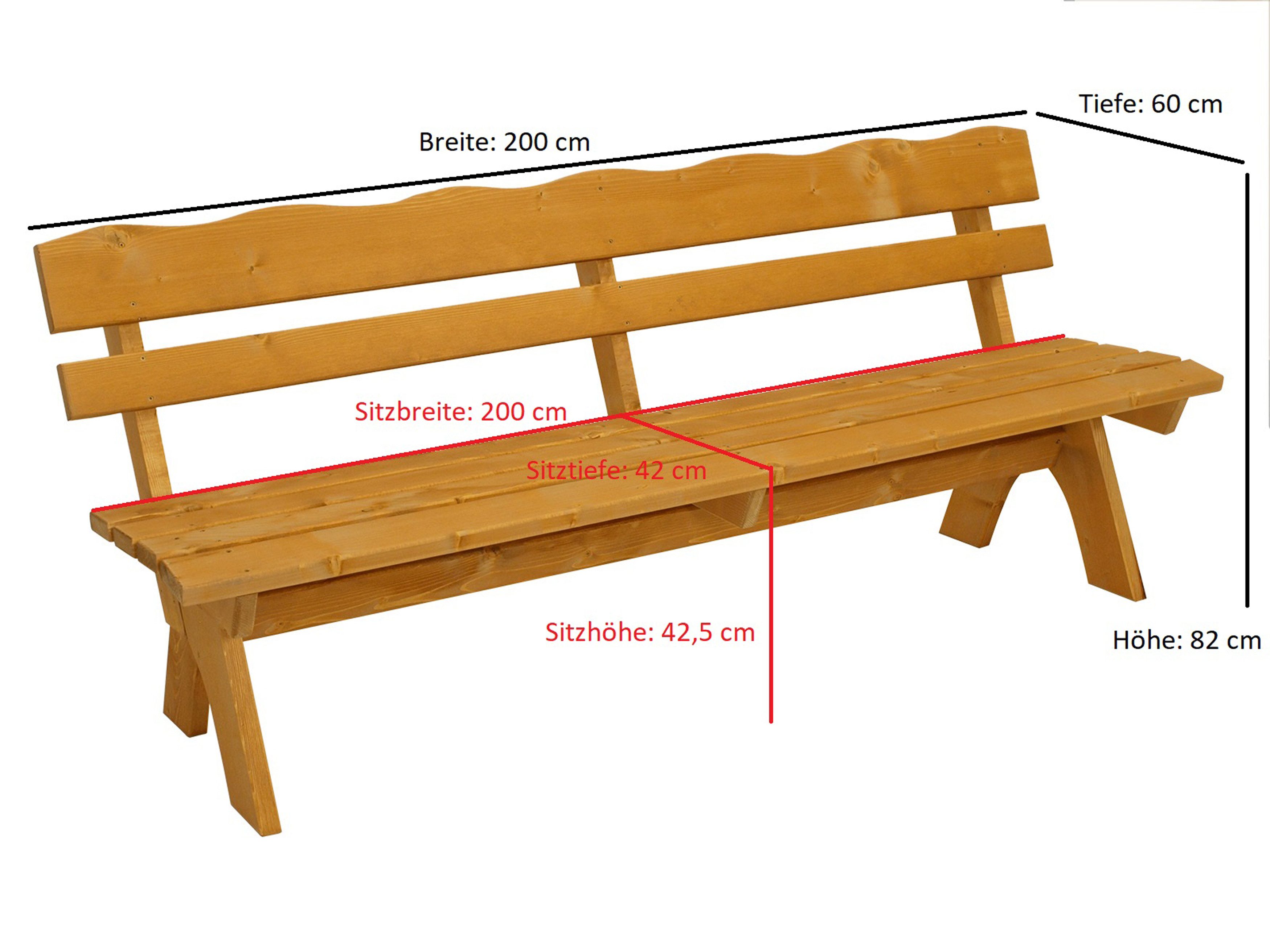 TPFGarden Gartenbank Drieburg (Hochwertige Outdoor Gartenbank, 1-St., Sitzbank Outdoor Gartenbank 4-Sitzer 200cm), Holzbank aus massivem Kiefernholz - Hochwertige Verarbeitung