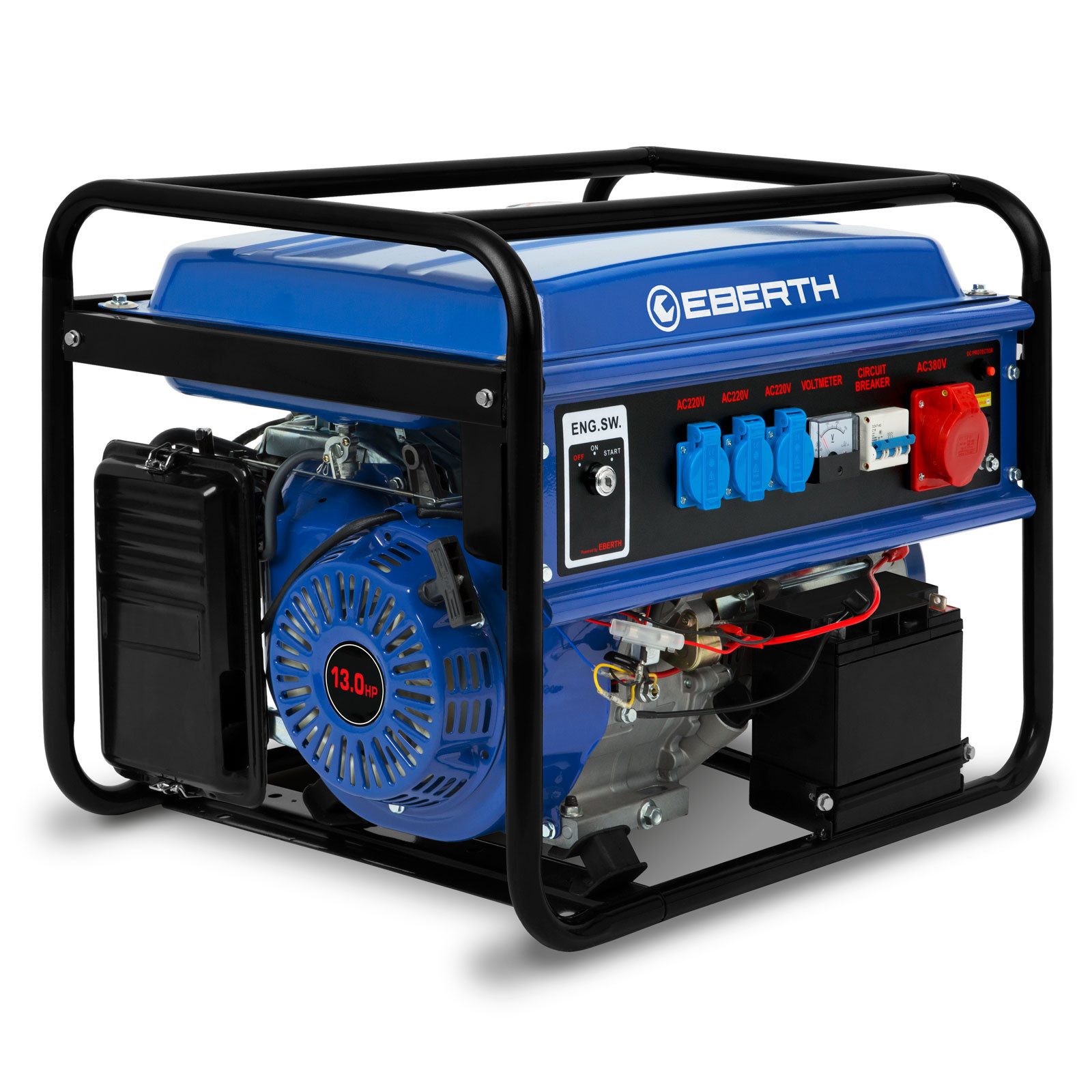 EBERTH Stromerzeuger 5500 Watt Notstromaggregat Stromerzeuger Stromaggregat mit E-Start, 13 PS Benzinmotor, 4-Takt, 3-Phasen, 1x 400V, 3x 230V