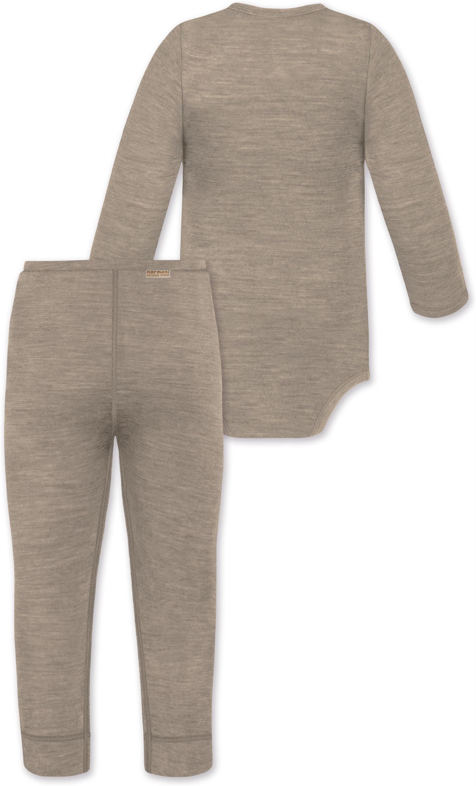 normani Langarmwickelbody Merino Body Langarm und Baby Merino Hose Baby Winterset Strampler-Set Woll Schlafanzug aus 100 % Merinowolle
