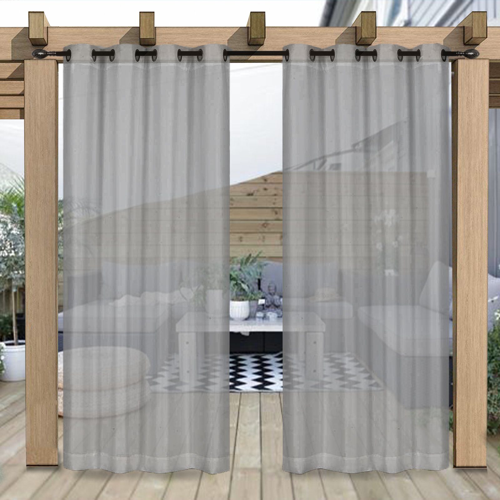 Rosnek Vorhang Wasserdicht, Leinen, Ösen, für Terrasse Rasen Garten Veranda Hof Deko (2 St), H×B:213×132,243×132,274×132