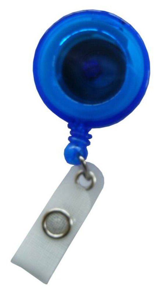 Kranholdt Schlüsselanhänger Jojo / Ausweishalter / Ausweisclip runde Form (100-tlg), Gürtelclip, Druckknopfschlaufe Transparent Blau
