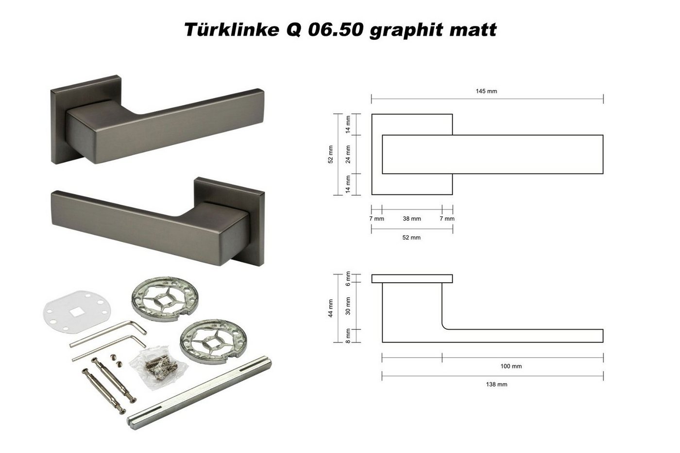 Thumbnail - Hexim Drückergarnitur Türklinke Q06.50 graphit matt, Zimmer Türgriff WC / Bad Aluminium matt in 4 Farben - Ricardo Borel...