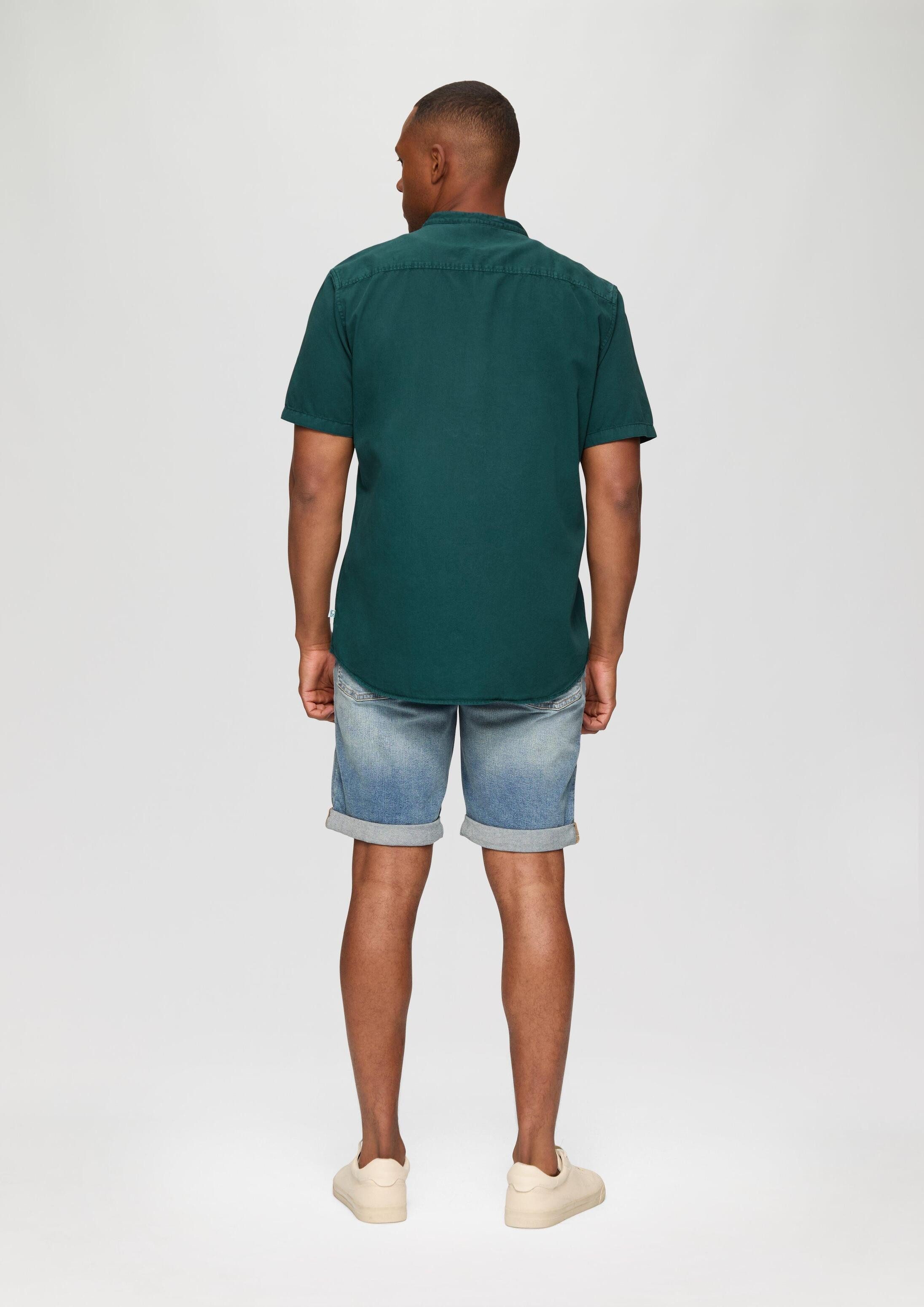 QS Kurzarmhemd Hemd Hemd mit Stehkragen und Garment Dye