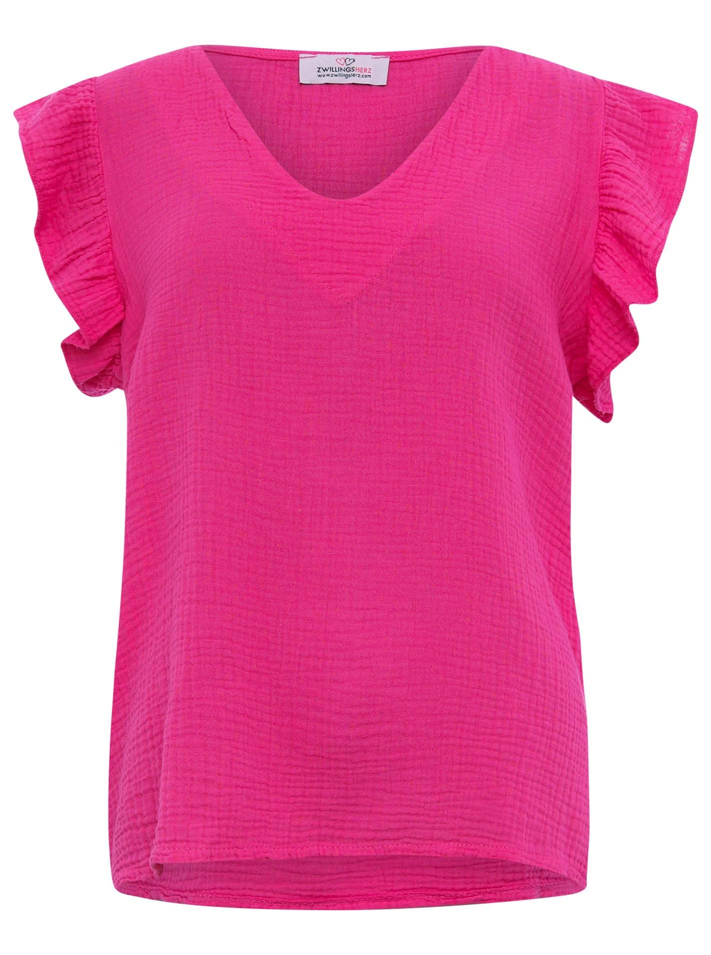 Zwillingsherz Kurzarmbluse "Giselle" tiefer V-Ausschnitt, Rüschenärmel, Bau günstig online kaufen