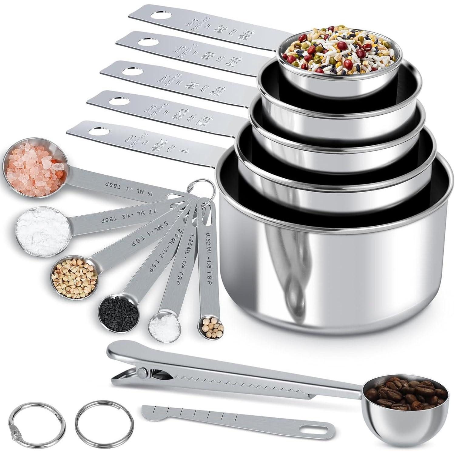 LuxusKollektion Messlöffel Edelstahl Messbecher Messlöffel Set Scoop Clip Dosierlöffel 5 Cups 6