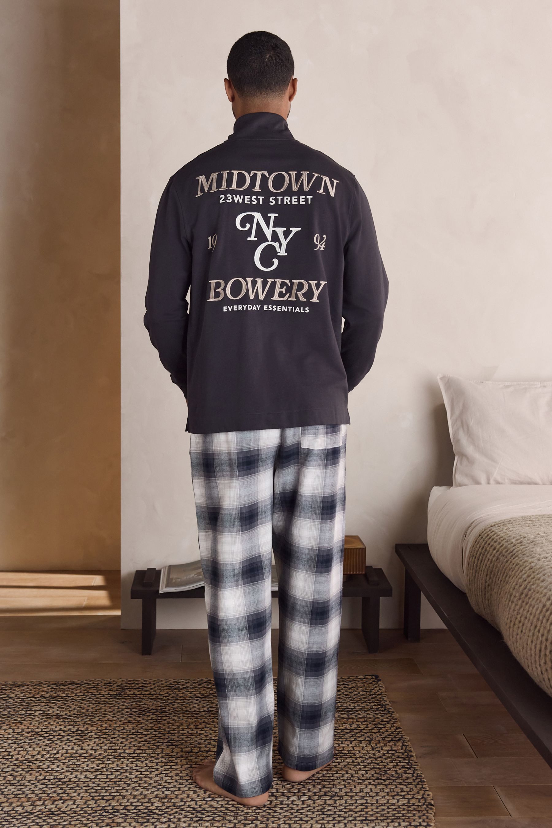 Next Pyjama Schlafanzug mit Viertel-Reißverschluss + Stickerei (2 tlg)