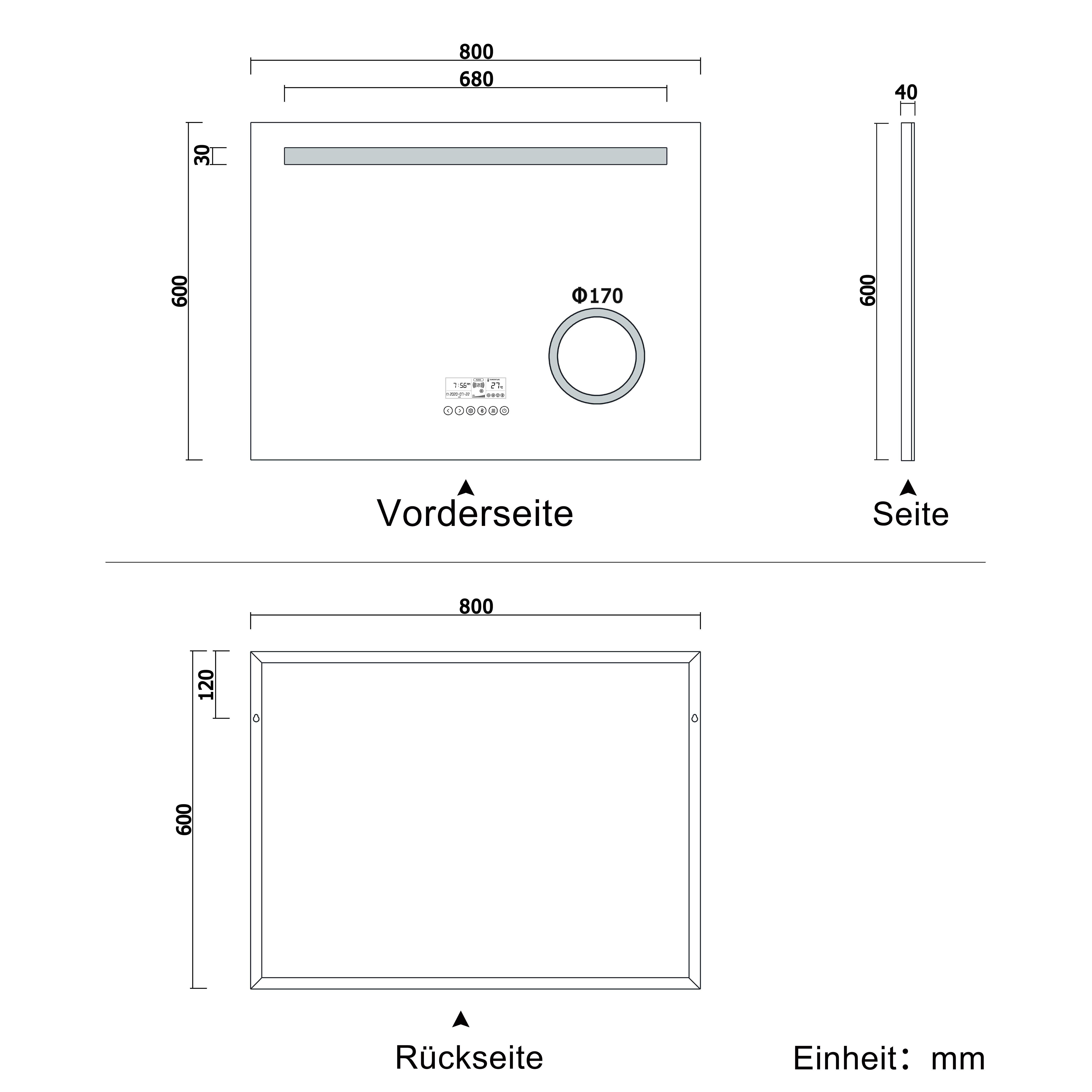 Uhr, Kalt/Warmweiß, 3xSchminkspiegel Bluetooth duschspa Badspiegel Touch, Beschlagfrei, 80-140cm