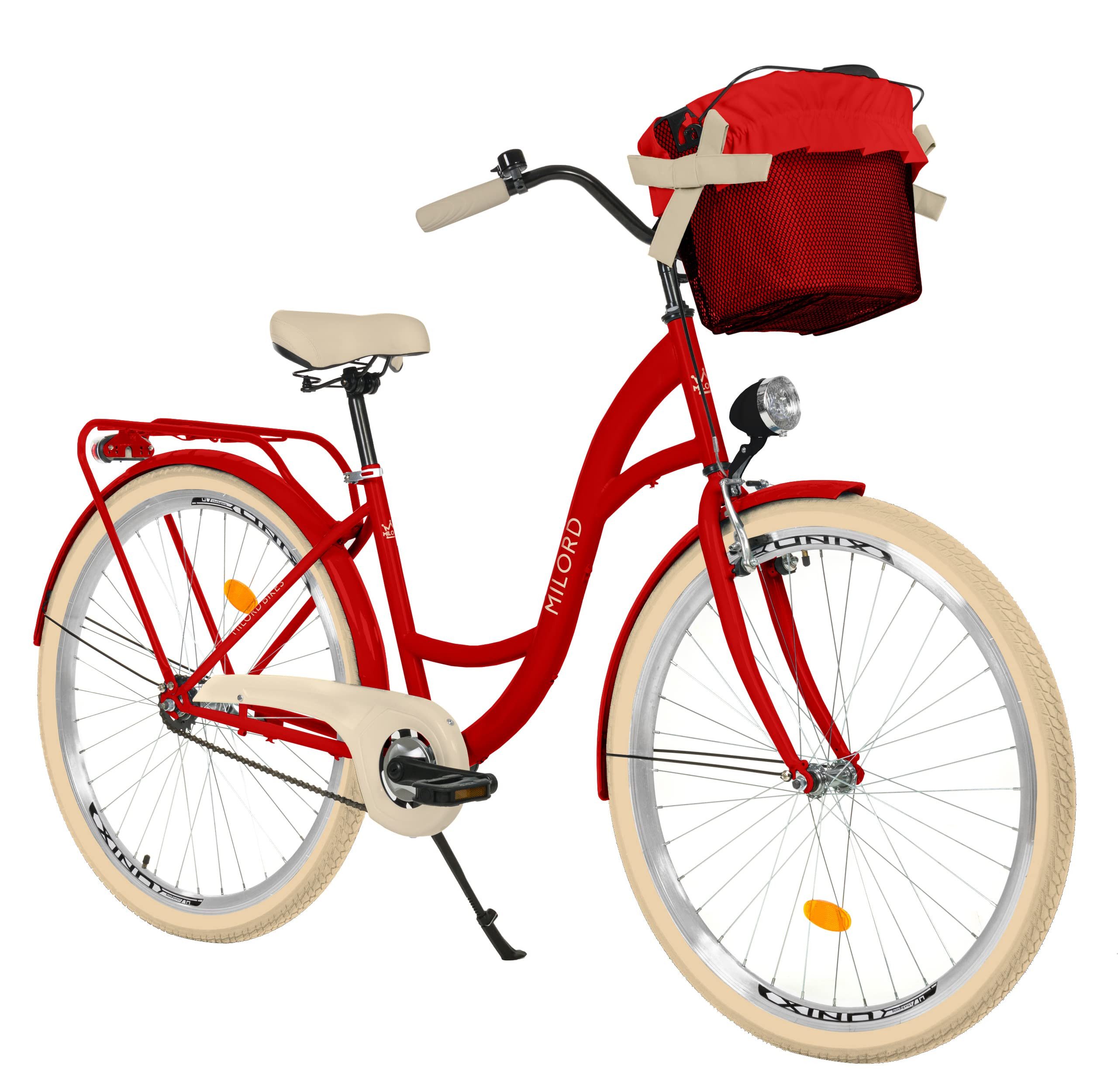 Milord Cityrad Milord City Fahrrad Korb Damenfahrrad, 28/26 Zoll, Rot, 1-Gang, 1 Gang, (Fahrradständer, Gepäckträger, Klingel, Korb, Kotflügel)
