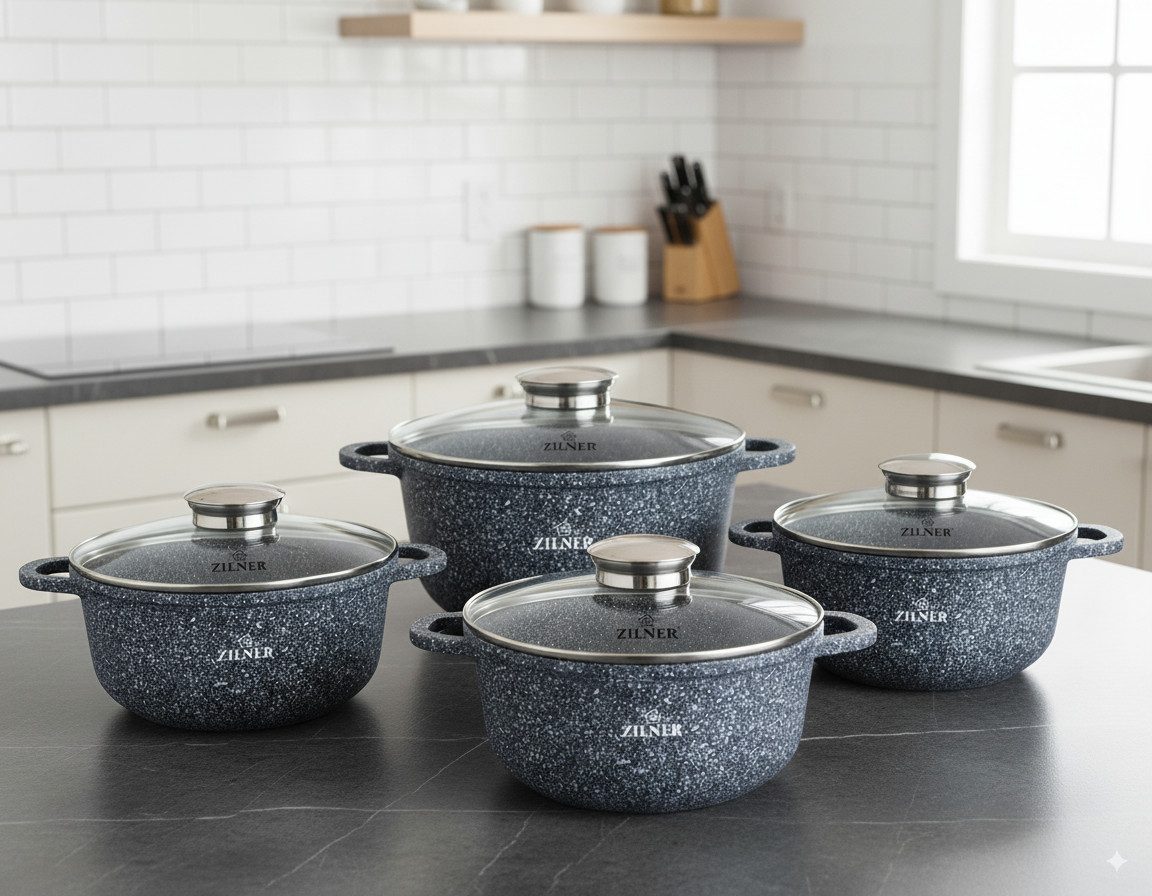 Zilner Topf-Set Graue Töpfe mit Keramik-marmorbeschichtung, Induktionstöpfe, Aluminium, Keramik (10-tlg)