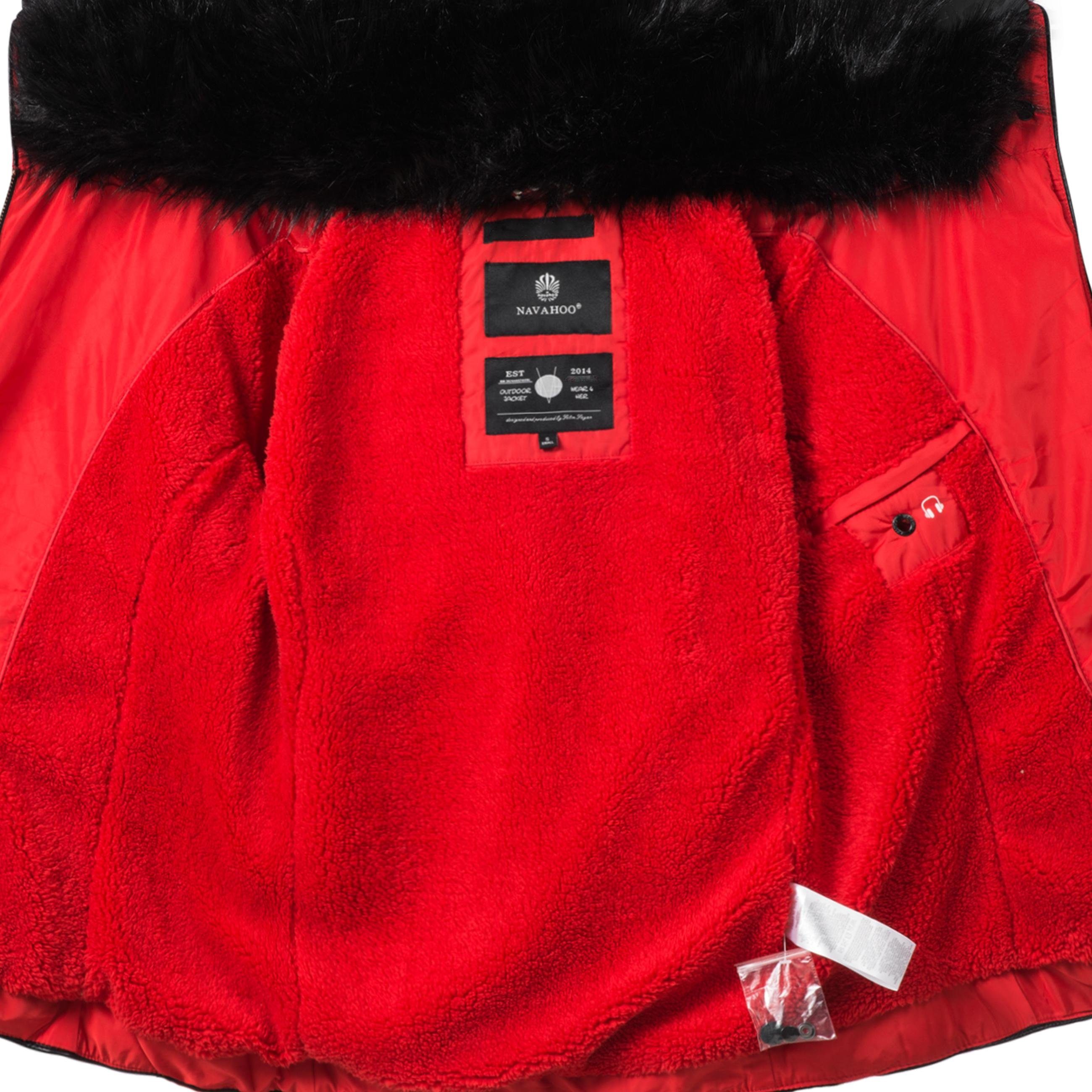 Navahoo Steppjacke Yuki2 stylische Winterjacke Kunstfell-Kragen hellrot edlem mit