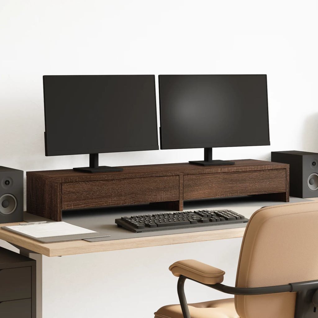 vidaXL Monitorständer Monitorständer mit Schubladen Eichen-Optik 100x27x15 cm
