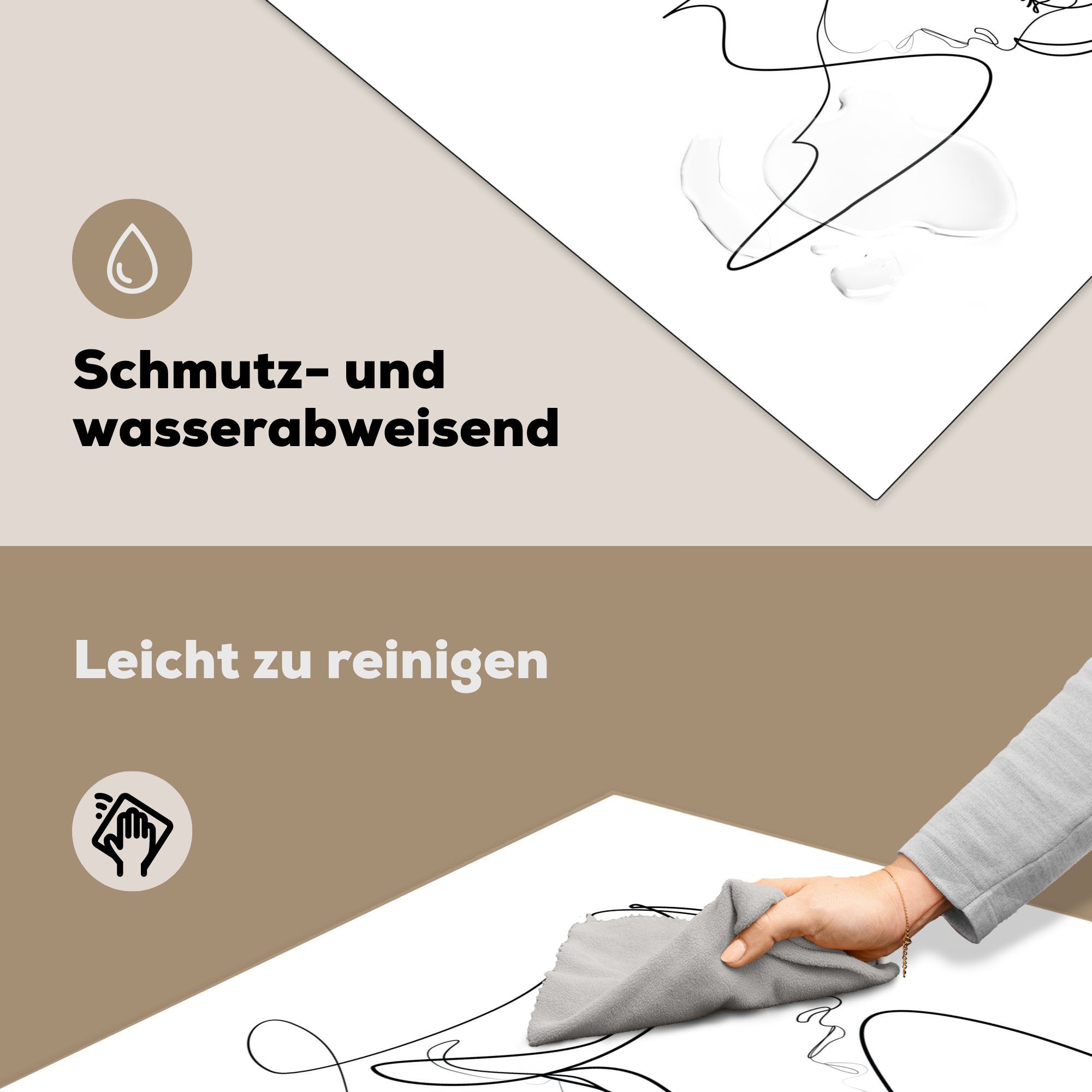 Abstrakte küche cm, 78x78 eleganten Vinyl, einem Herdblende-/Abdeckplatte weißen, Frau Ceranfeldabdeckung, (1 tlg), Linie Kunst einer MuchoWow auf für Arbeitsplatte