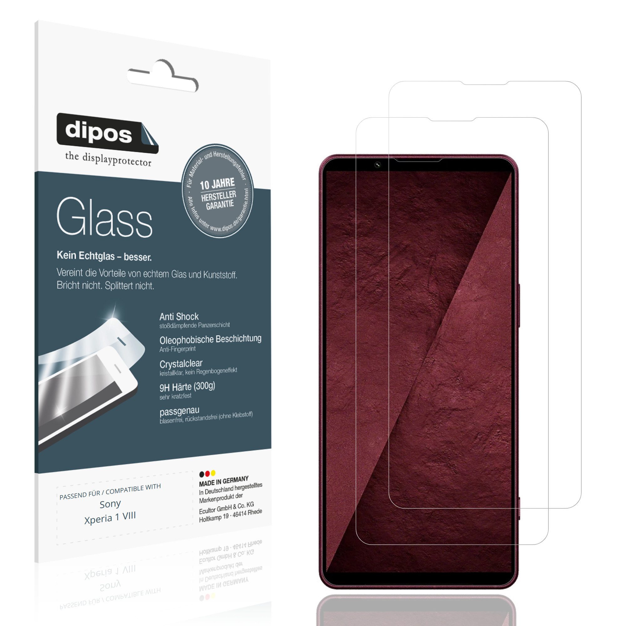 dipos Displayschutzfolie Schutzfolie für Sony Xperia 1 VIII, 2 Stück, Displayschutz Schutz Folie Made in Germany