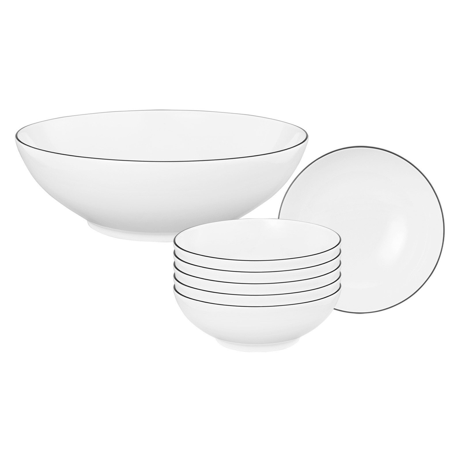 Seltmann Weiden Schale Lido Black Line Schüssel Set 7er Set, Porzellan, (1x Schüssel, 6x Dessertschale, 7-tlg)