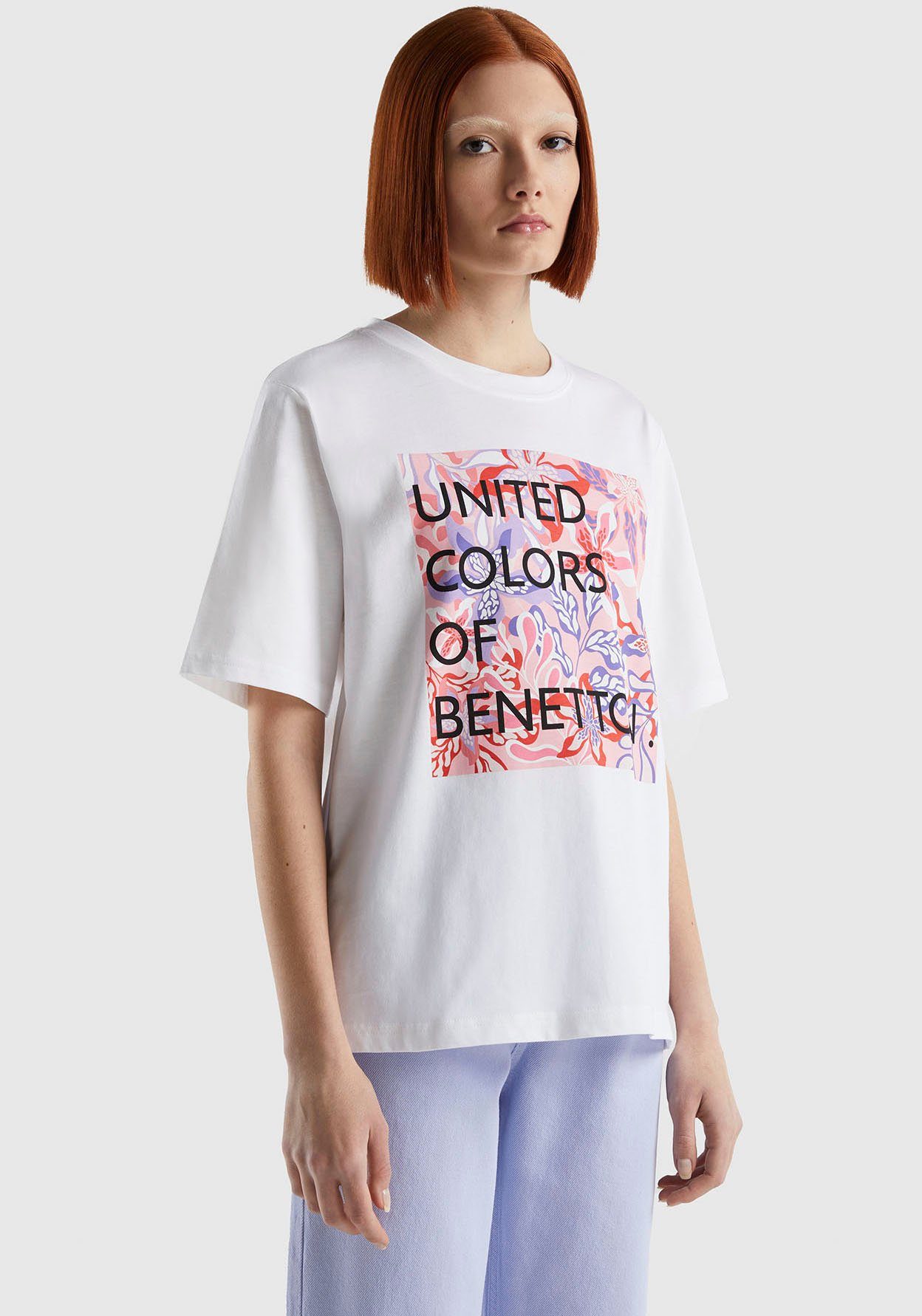 United Colors of Benetton T-Shirt weiß mit pink