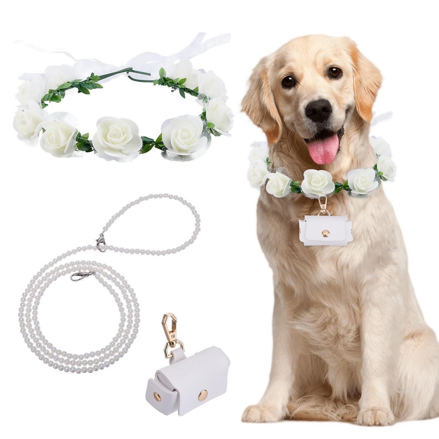 LuxusKollektion Hunde-Halsband Hundehalsband Blumenset Hochzeit Perlenleine Ringetui, Kunststoff