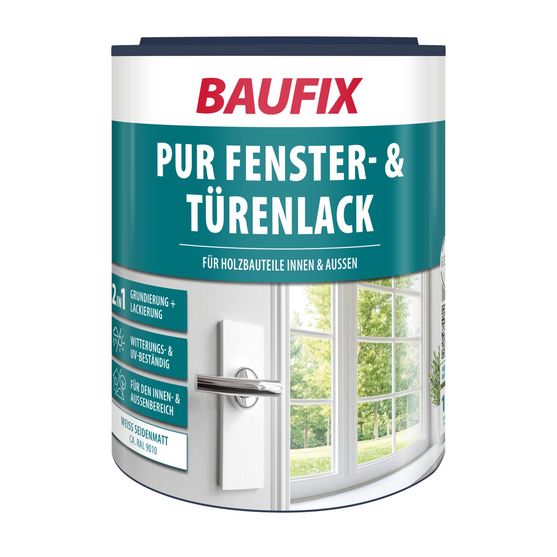 Baufix Tür- und Fensterlack PUR Fenster- & Türenlack weiss, 1 Liter für ca 10m², Weißlack, Für maßhaltige Holzbauteile wie Fenster & Türen, renovierungsgeeignet