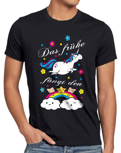 style3 Print-Shirt Herren T-Shirt Das frühe Einhorn fängt Regenbogen Unicorn spruch fun süß kinder