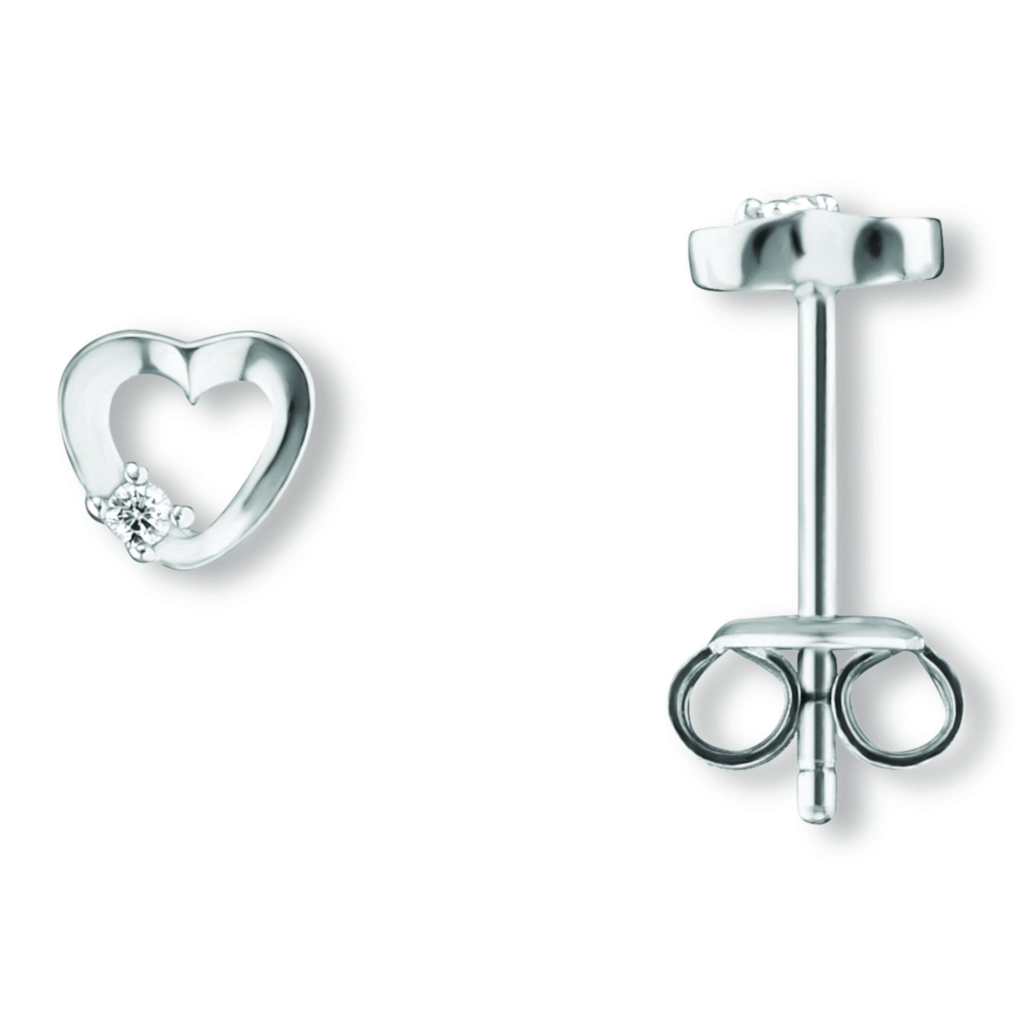 Ohrringe ELEMENT Schmuck Silber Herz Herz Ohrstecker ONE Paar 925 Damen Silber, Ohrstecker Zirkonia aus