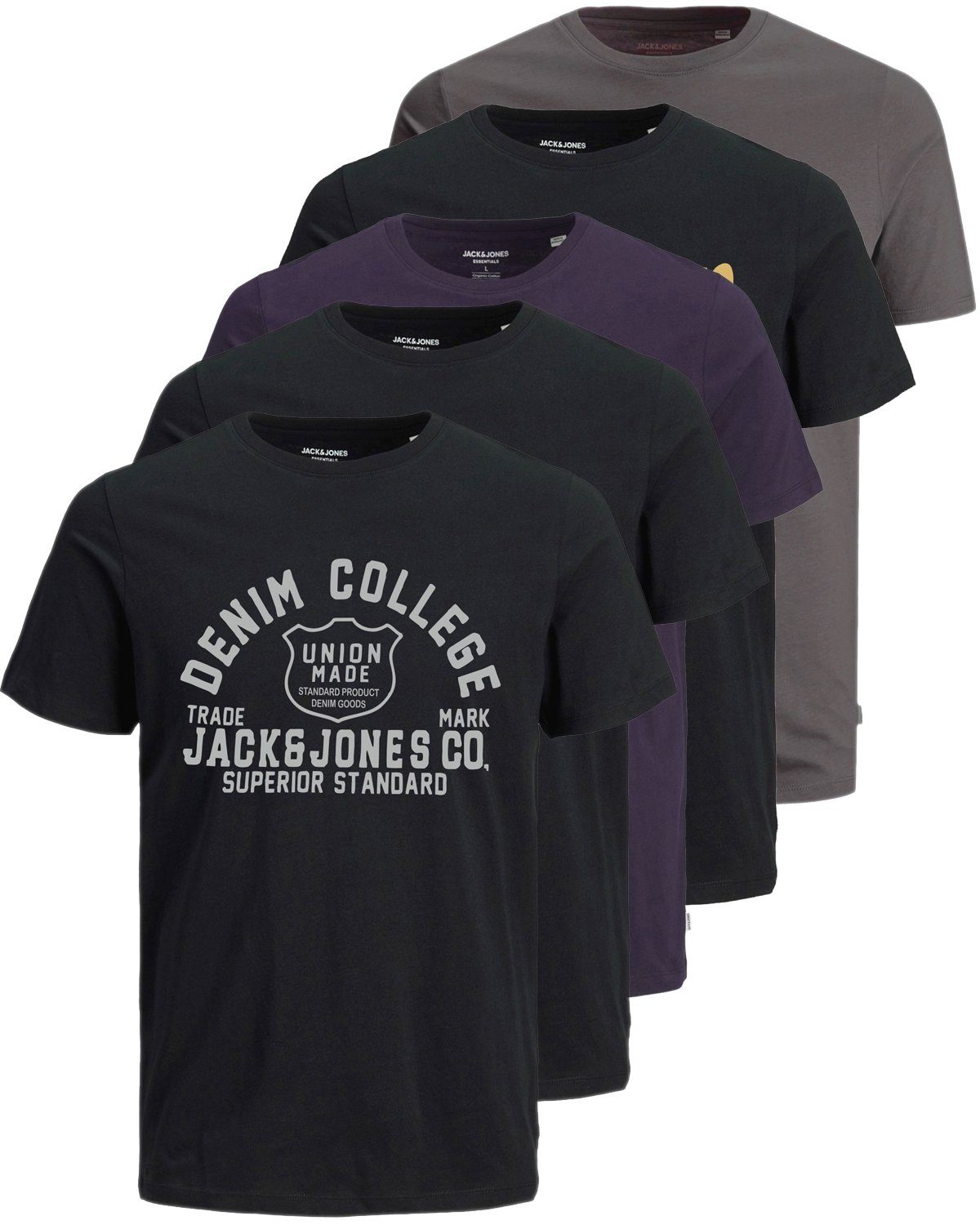 Jack & Jones Print-Shirt (Spar Set, 5er-Pack) T-Shirts mit Aufdruck aus Baumwolle 5er Mix OPT 1