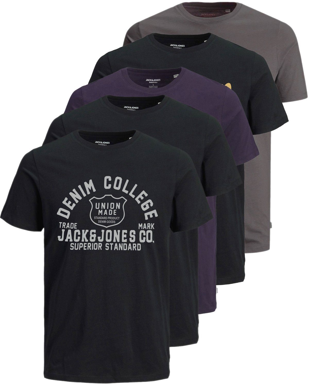 Jack & Jones Print-Shirt (Spar Set, 5er-Pack) T-Shirts mit Aufdruck aus Baumwolle