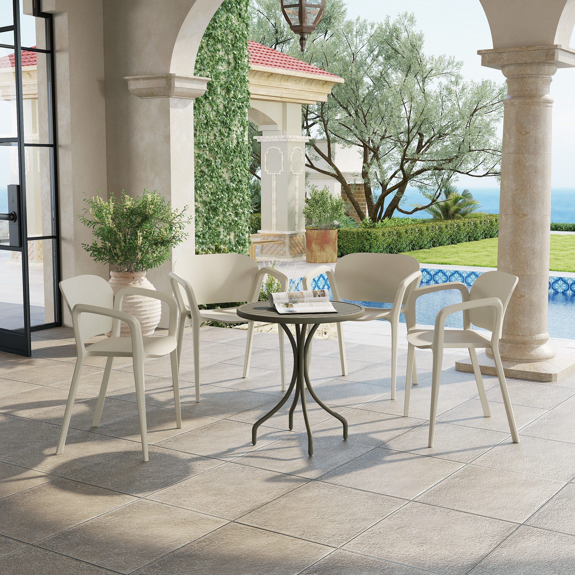 Outsunny Gartenstuhl 4er Set, aus Kunststoff, günstig online kaufen