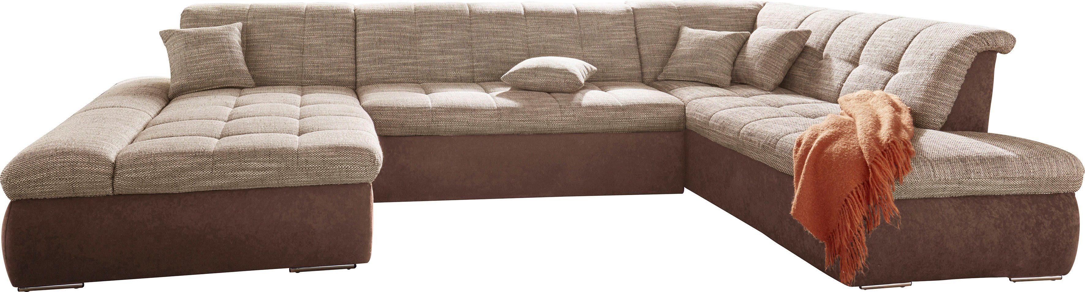 DOMO collection Wohnlandschaft PB Moric wahlweise mit Bettfunktion und Armteilverstellung U-Form, XXL-Format B/T/H: 353/216/80 cm, feine Steppung, incl. Zierkissen