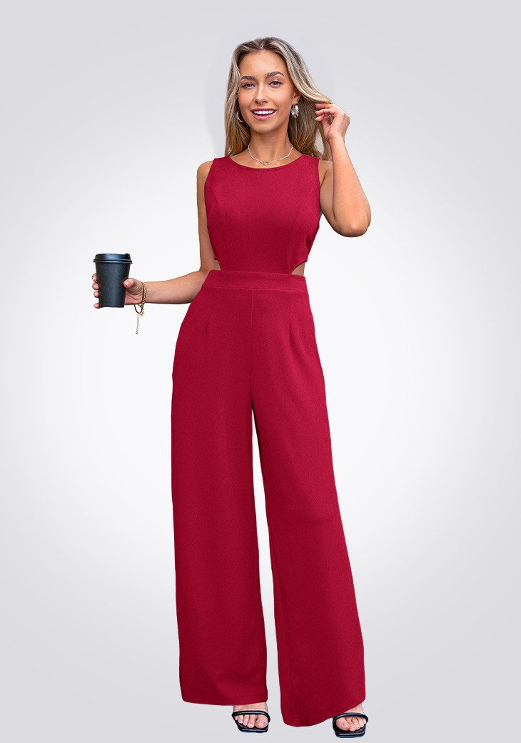 Cupshe Jumpsuit Aermelloser Jumpsuit mit Cutout Taille und Weitem Bein