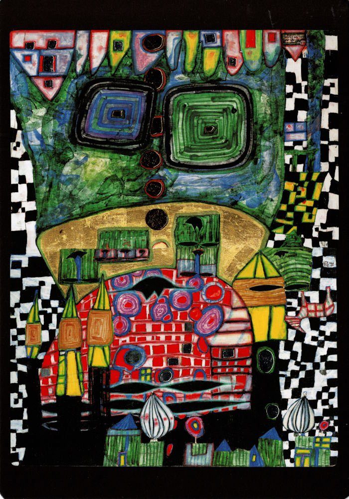 Postkarte Kunstkarte Hundertwasser "Antipode King - König der Antipoden"