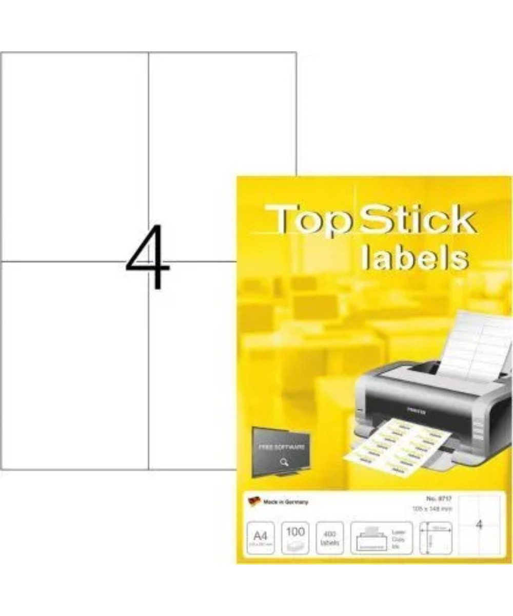 TopStick Etiketten 400 Etiketten 100 Blatt DIN A4, Kopierer, SW-Laser,InkJet Einzelblattdrucker,Matrix-Drucker