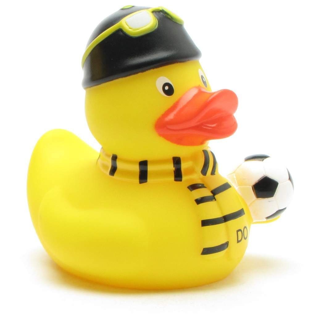 Dortmund - Quietscheente Badeente Duckshop schwarz-gelb Badespielzeug