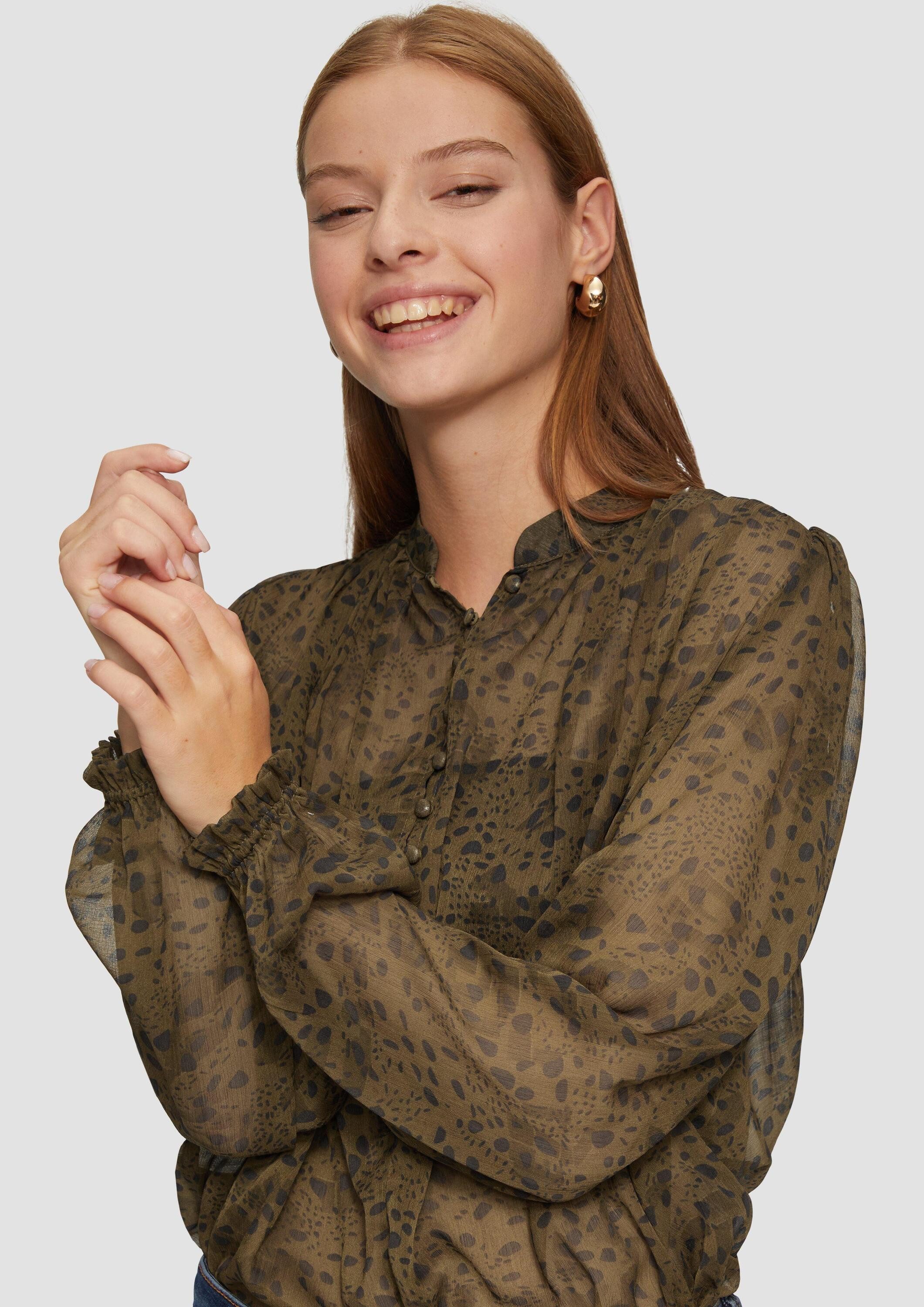 QS Langarmbluse Bluse Leicht transparente Chiffonbluse mit Puffärmeln