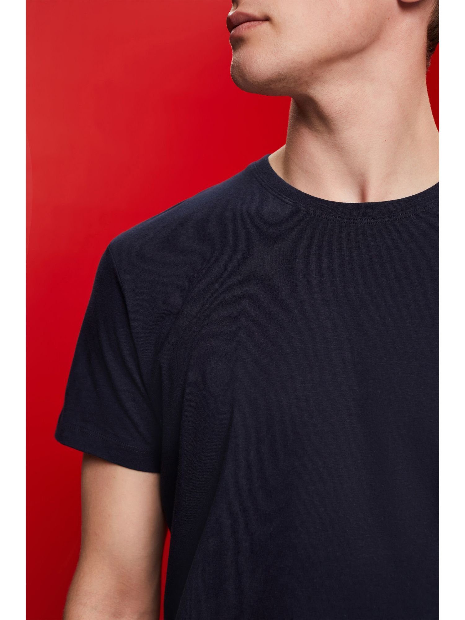 T-Shirt, Esprit Jersey (1-tlg) edc Baumwolle-Leinen-Mix NAVY by T-Shirt