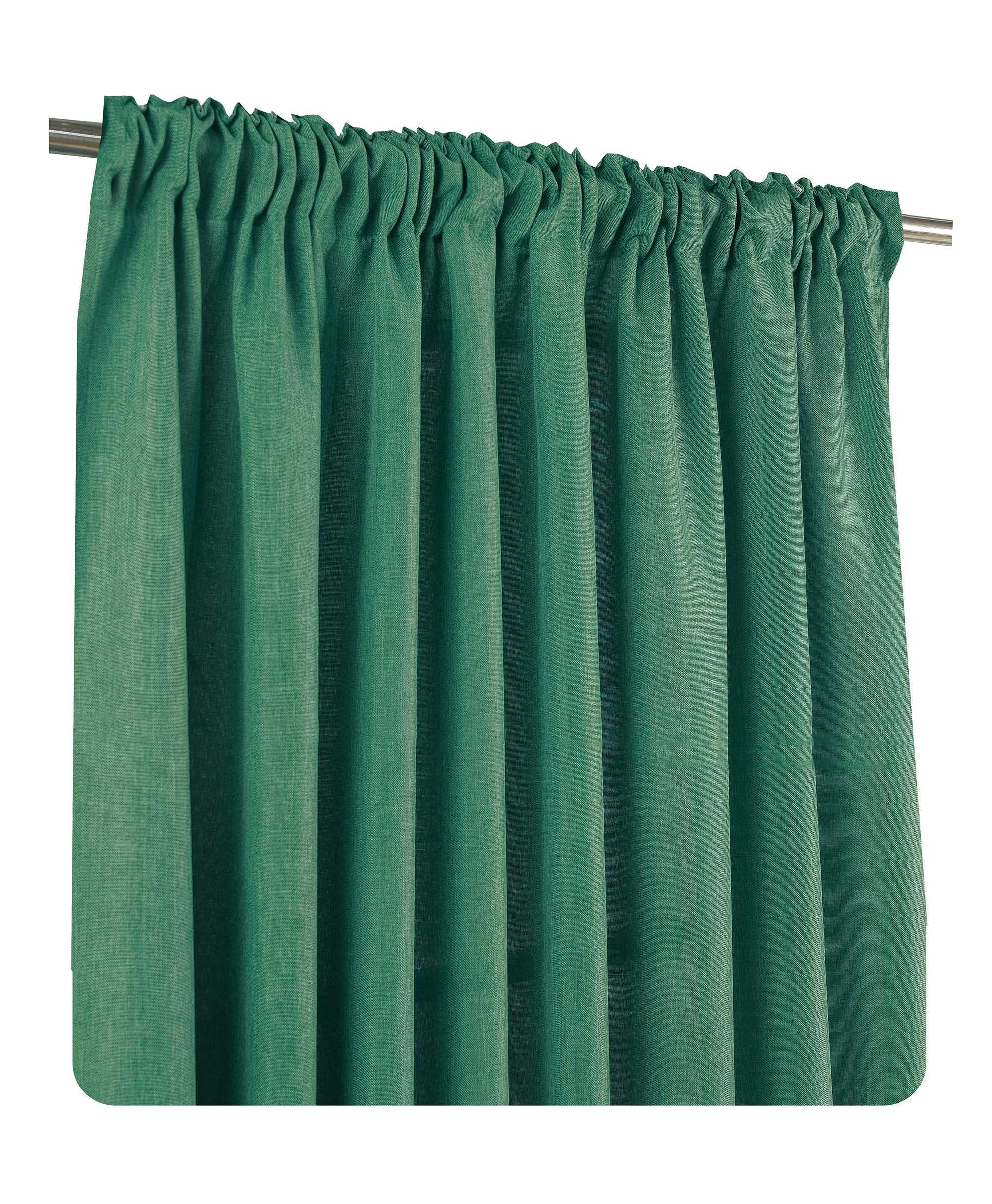 Gardine Vorhang Kräuselband 140x245 cm blickdicht Struktur Leinenoptik uni, Haus und Deko, Kräuselband (1 St), blickdicht, Polyester Dunkelgrün | Fertiggardinen