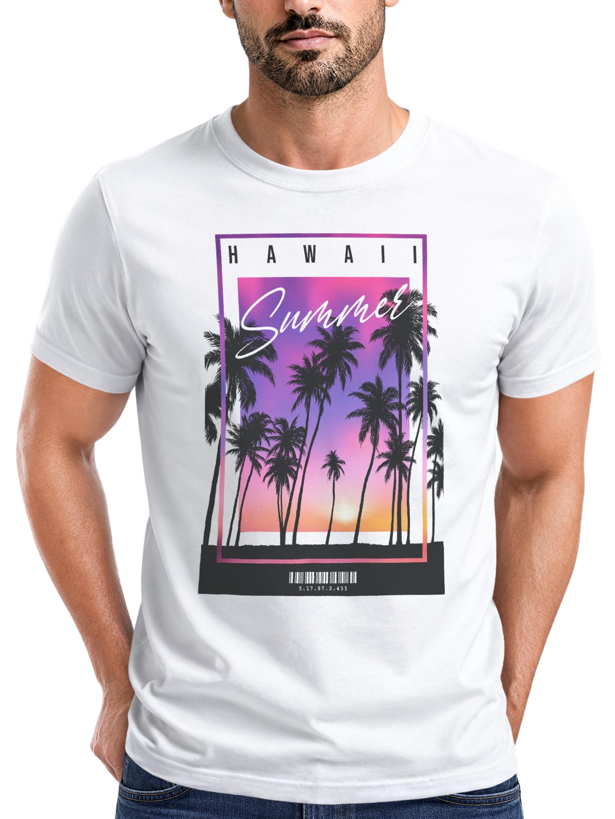 Neverless Print-Shirt Herren T-Shirt Hawaii Summer Schriftzug Palmen Foto-Print Sommer mit Print